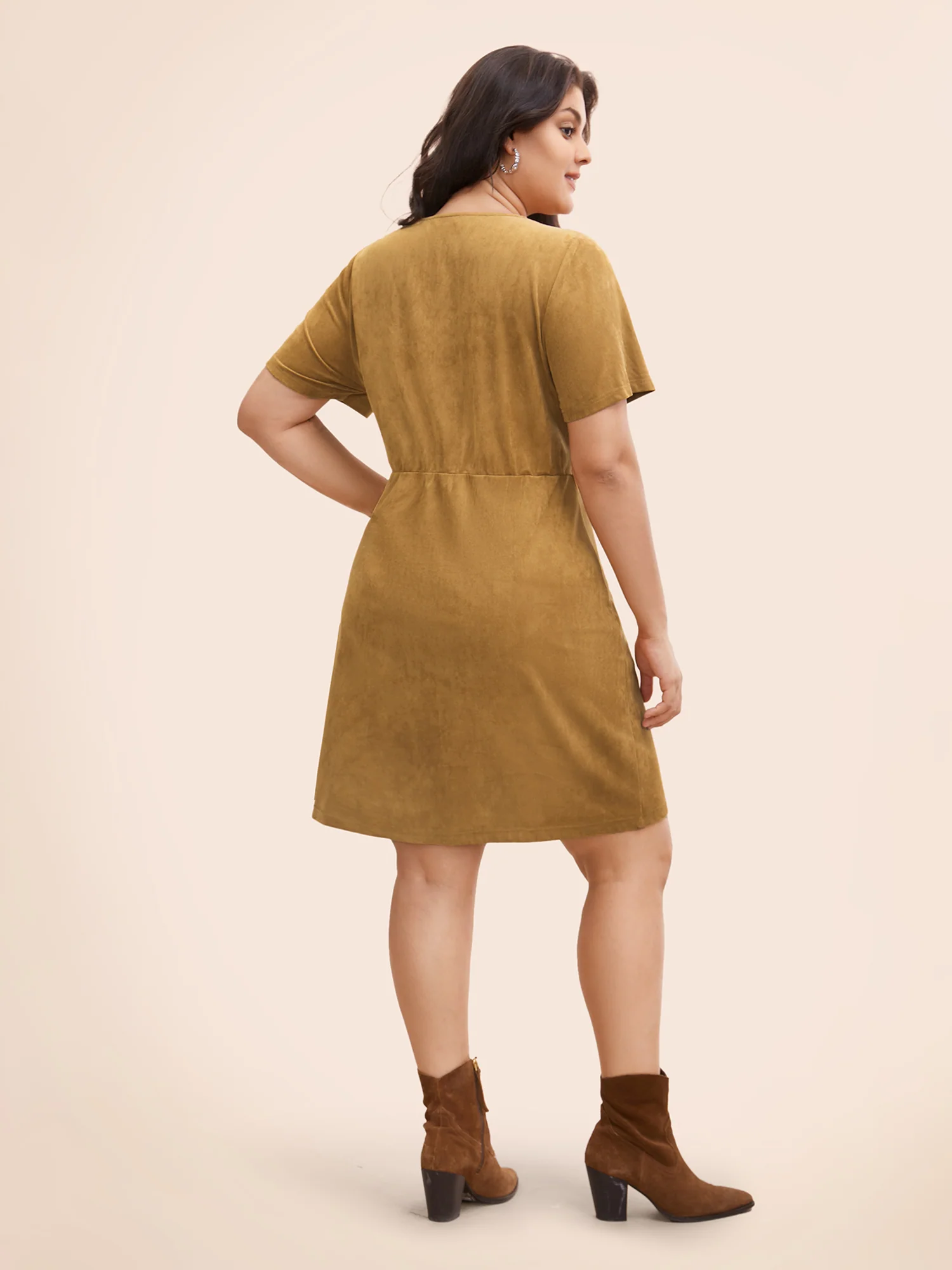 Suede Stretchy Back-Waist Midi Dress - Image 5