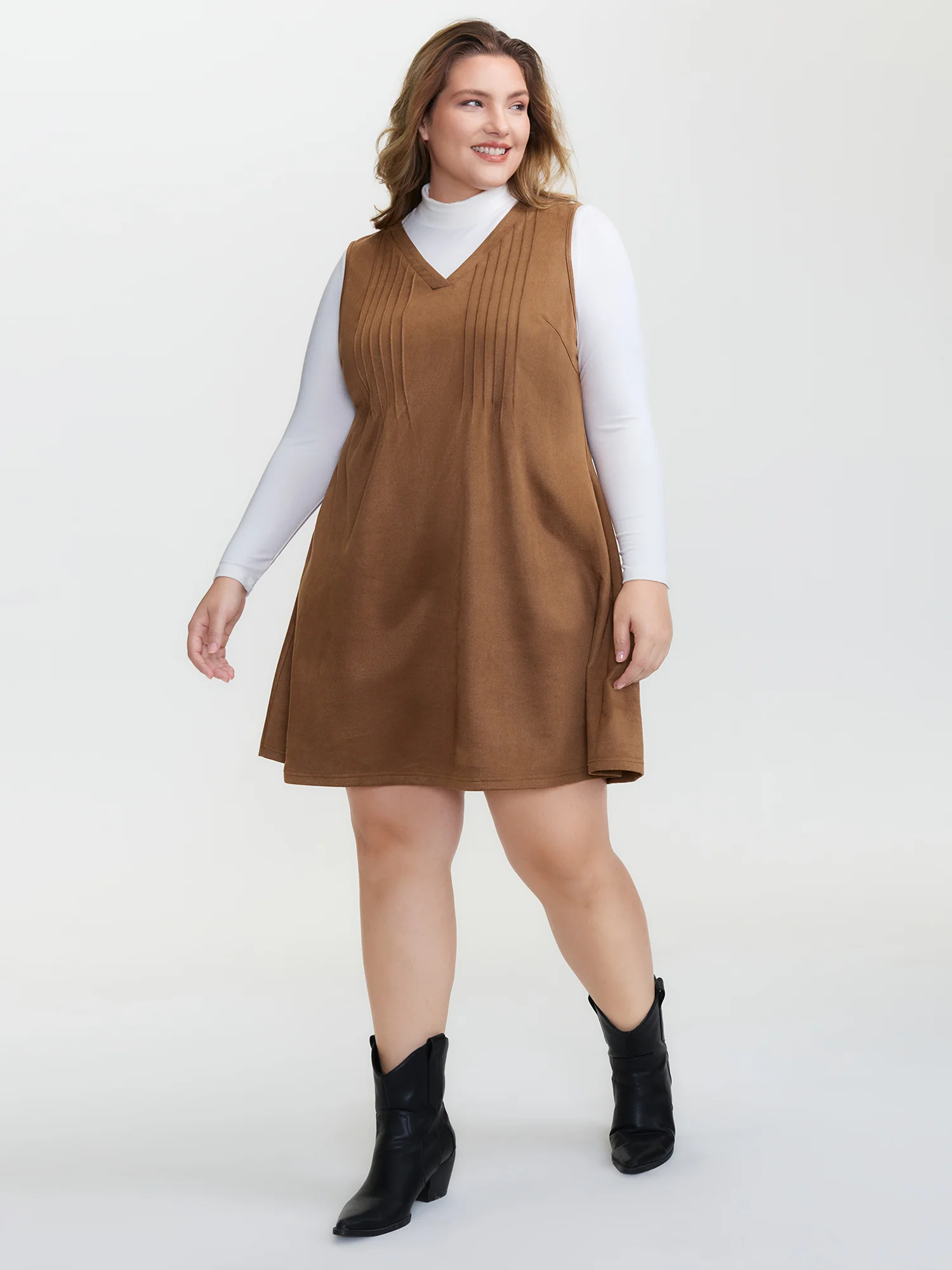 Suede Striped Toothpick Pleats Mini Dress - Image 3