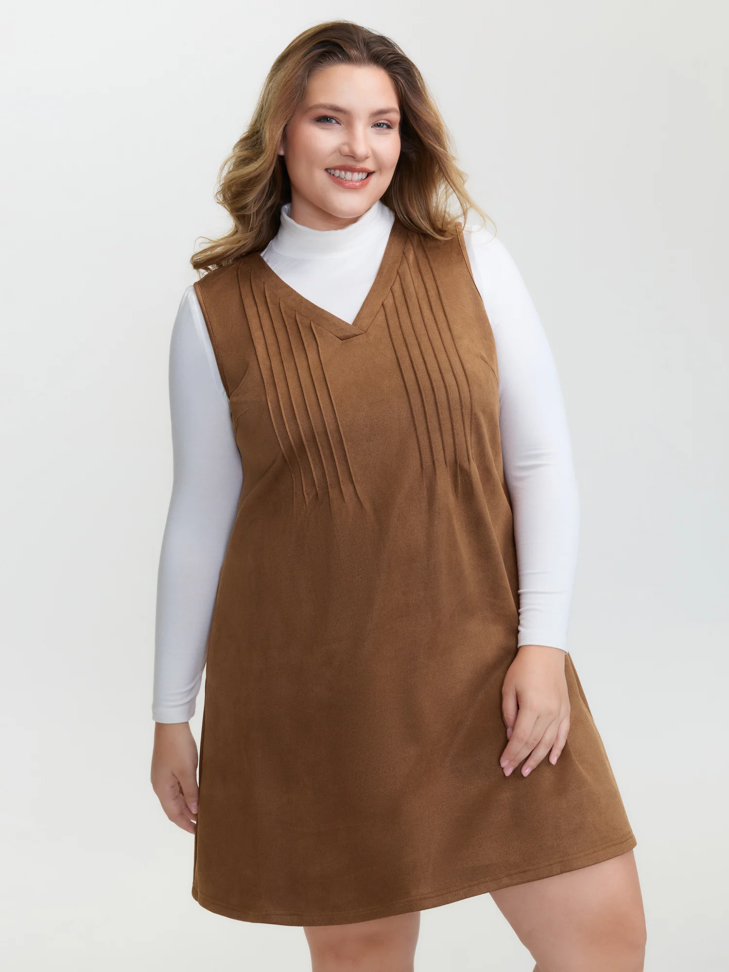 Suede Striped Toothpick Pleats Mini Dress - Image 4