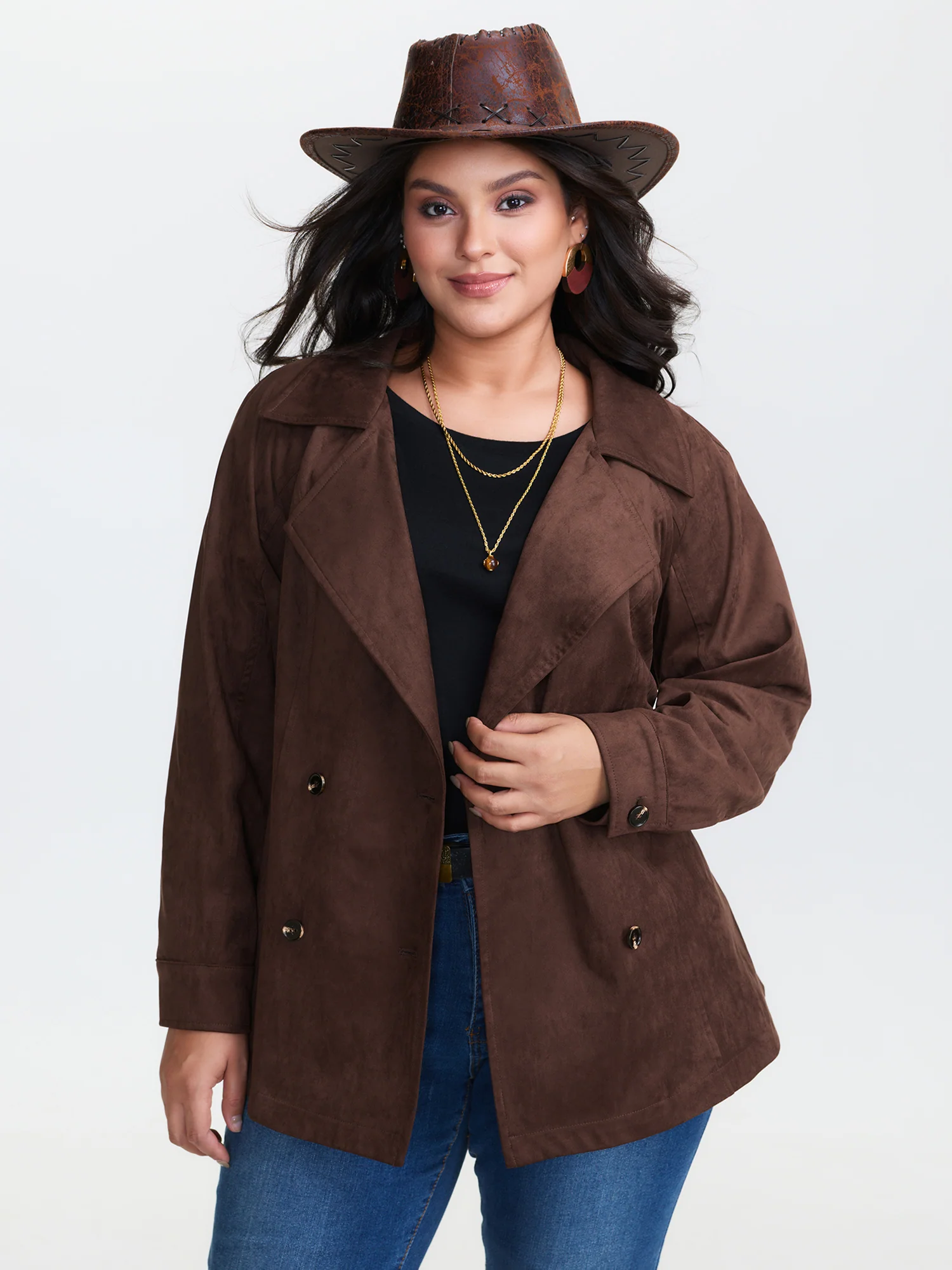 Suede Velvet Cinched-Waist Lined Jacket - Image 2