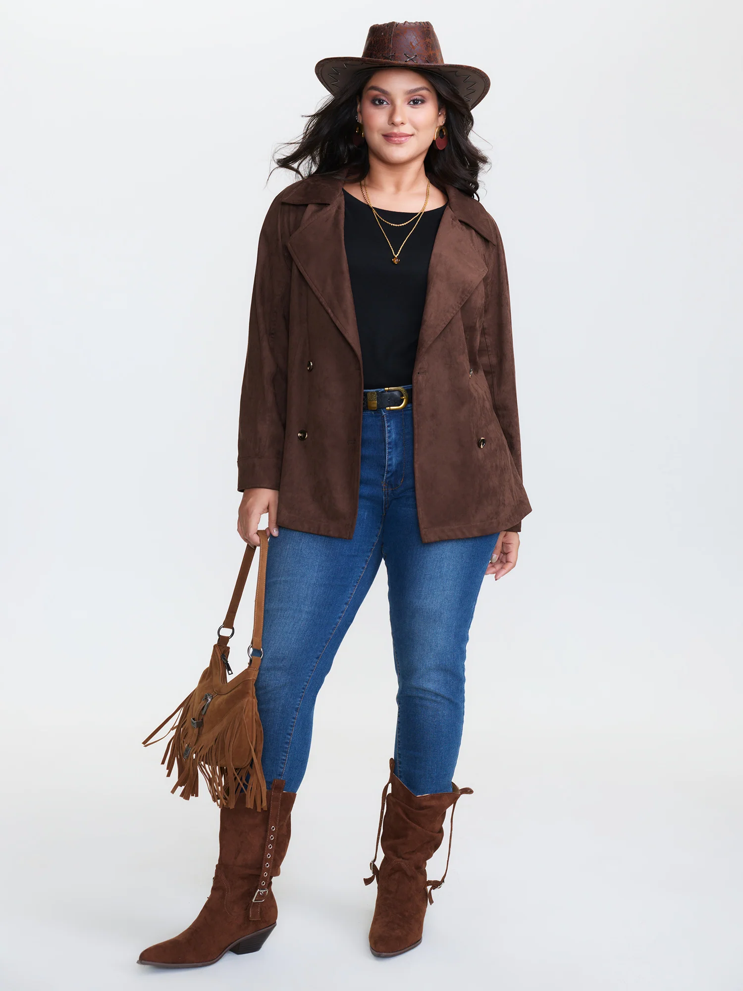 Suede Velvet Cinched-Waist Lined Jacket - Image 3