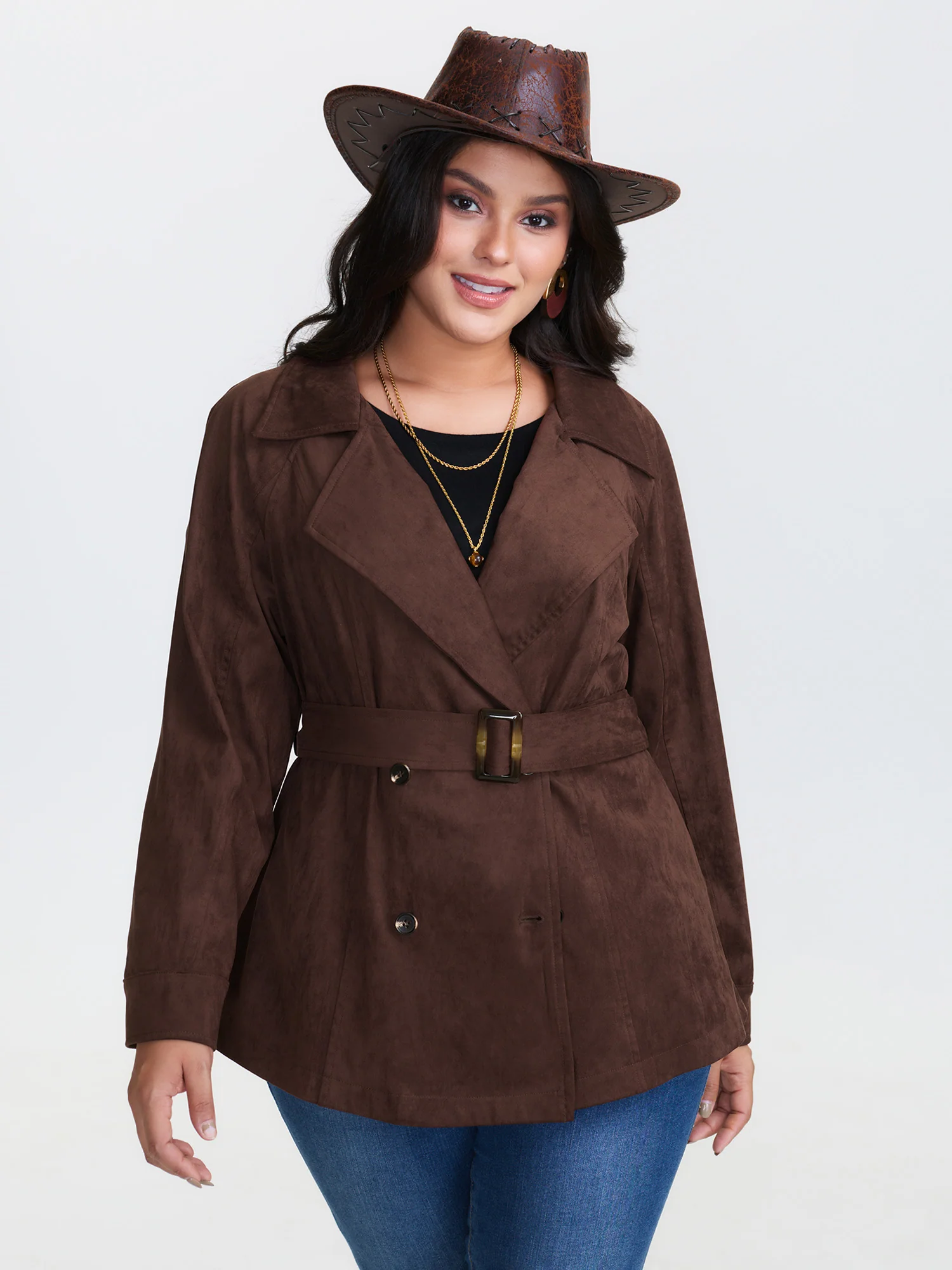 Suede Velvet Cinched-Waist Lined Jacket - Image 5