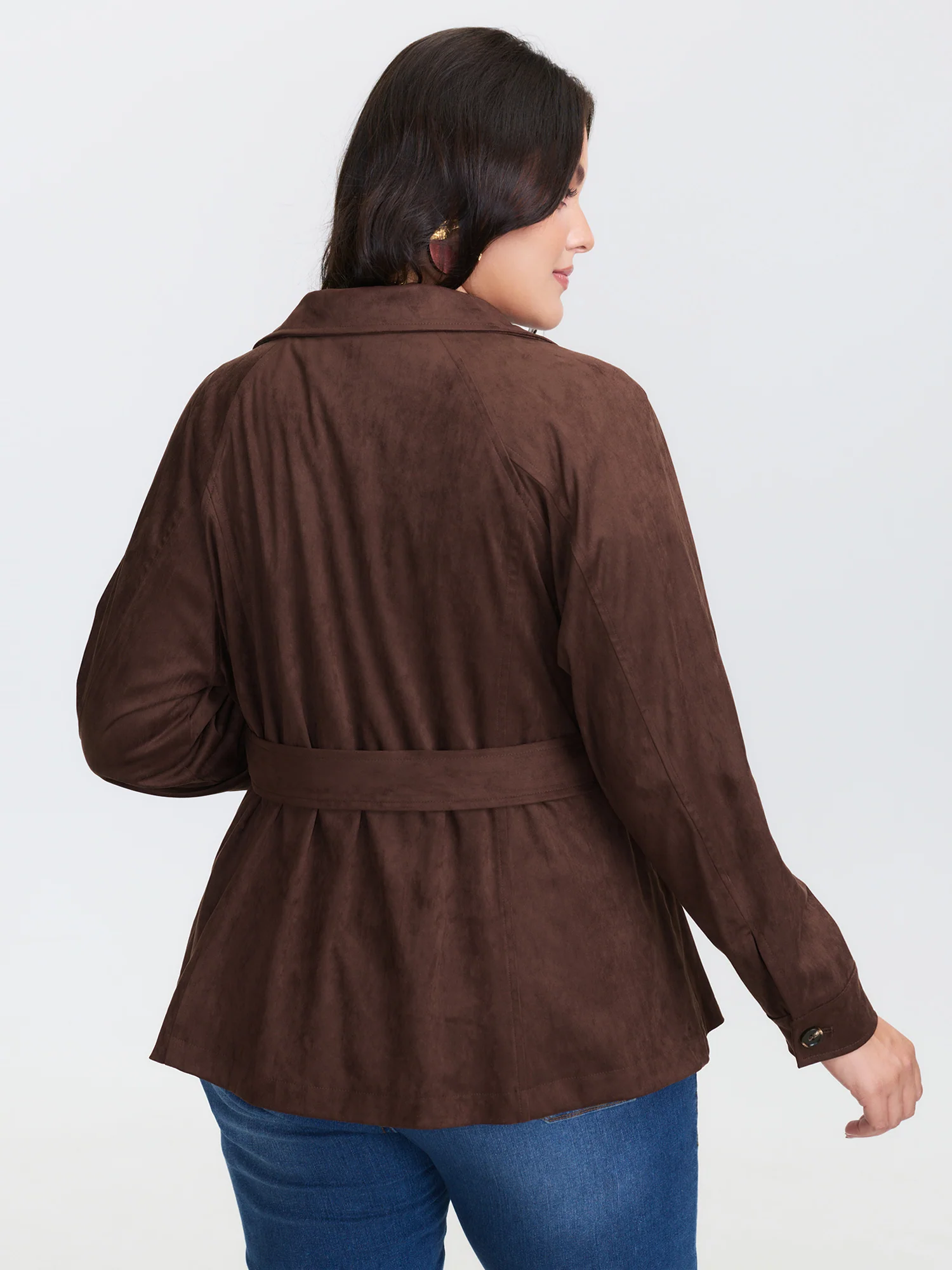 Suede Velvet Cinched-Waist Lined Jacket - Image 6