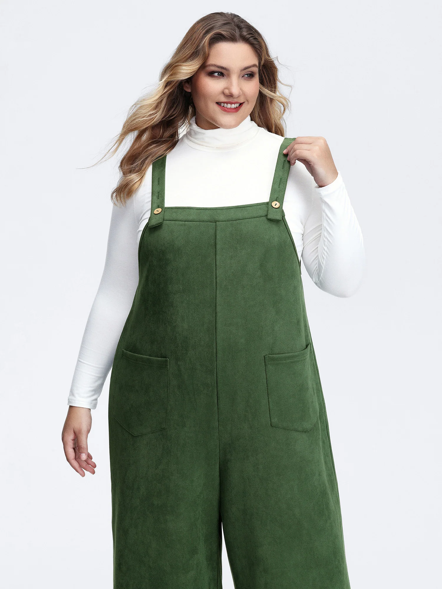 Suede Velvet Patch Pocket Stretchy Jumpsuit - Image 2