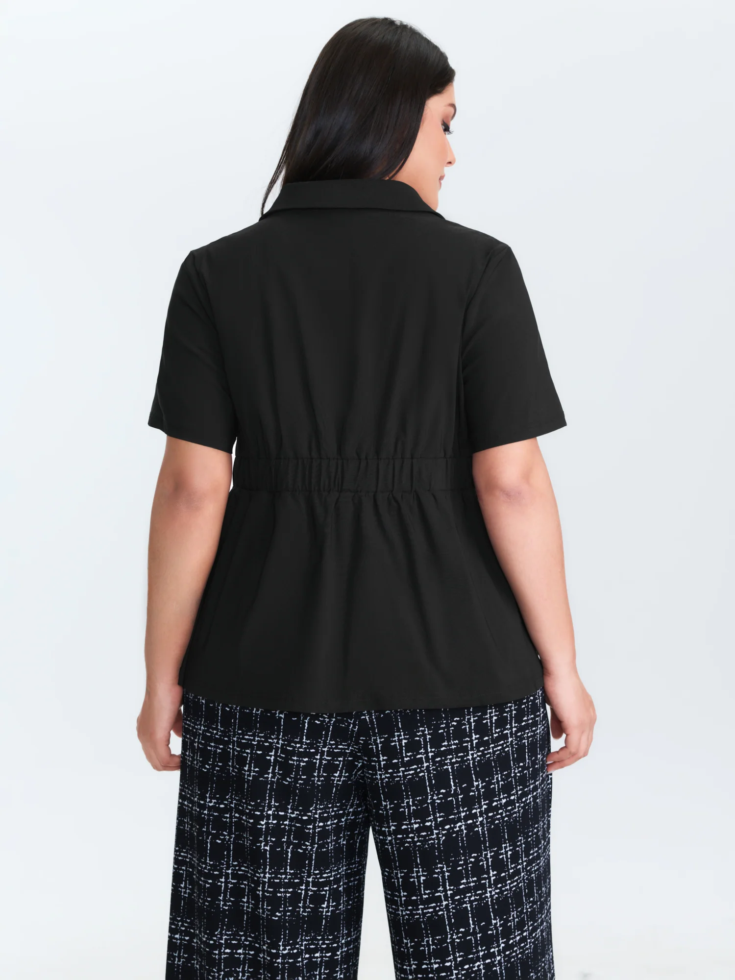Suit Collar Button Detail Plain Blouse - Image 5