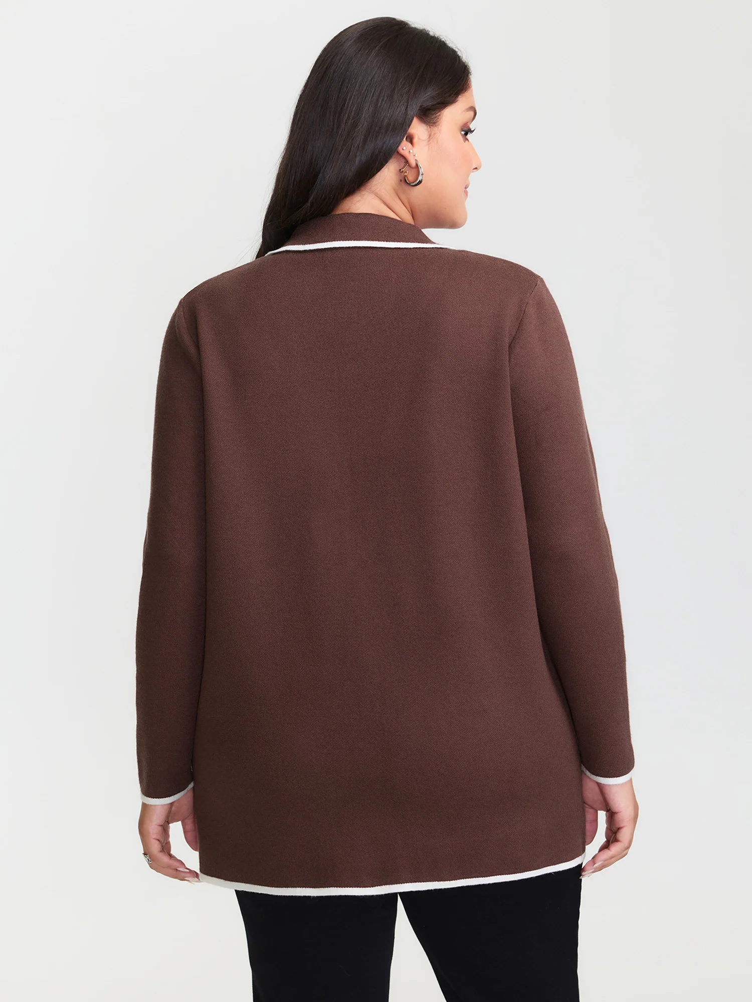 Suit Collar Color Contrast Pockets Knit Cardigan - Image 4