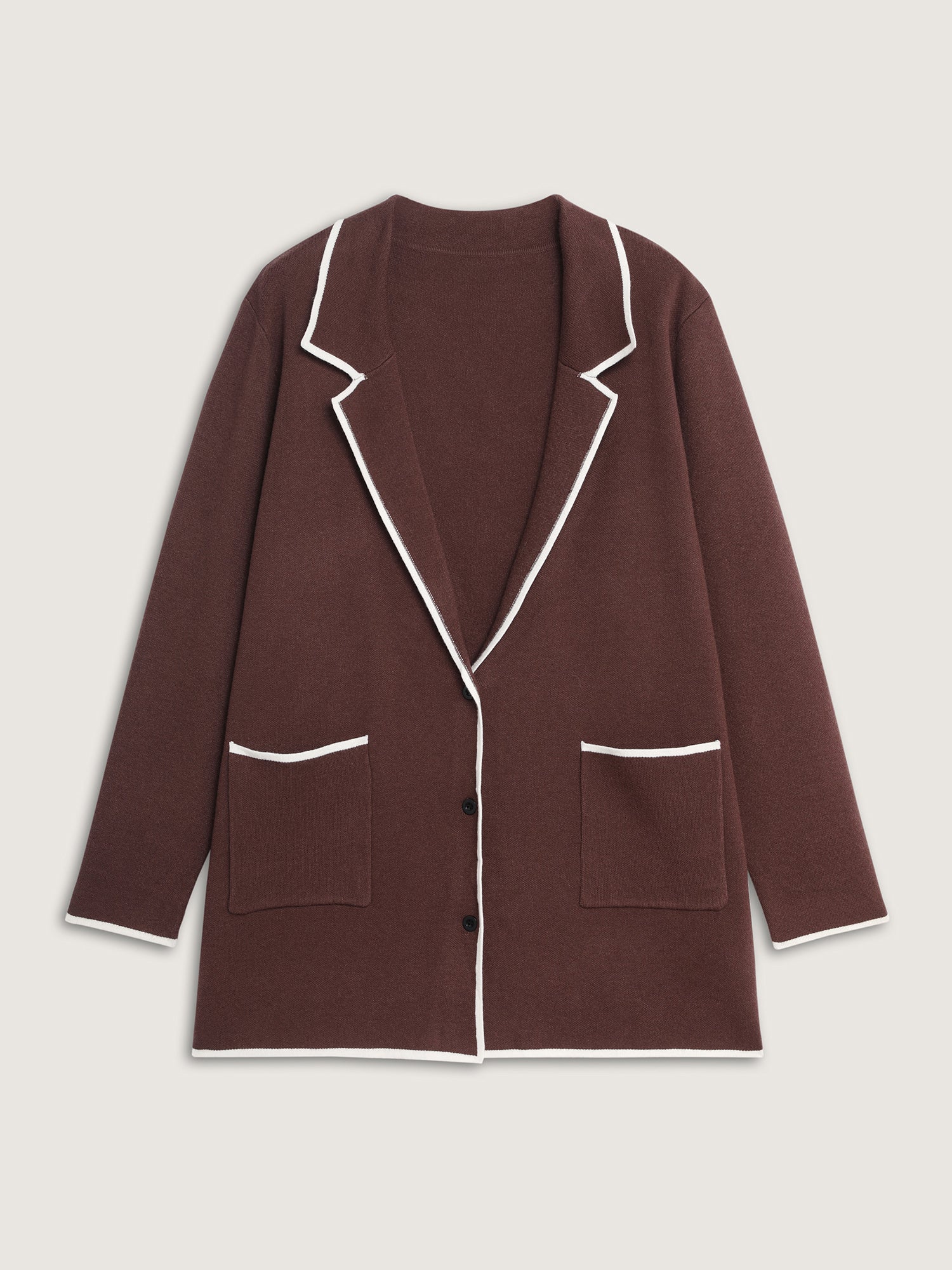 Suit Collar Color Contrast Pockets Knit Cardigan - Image 8