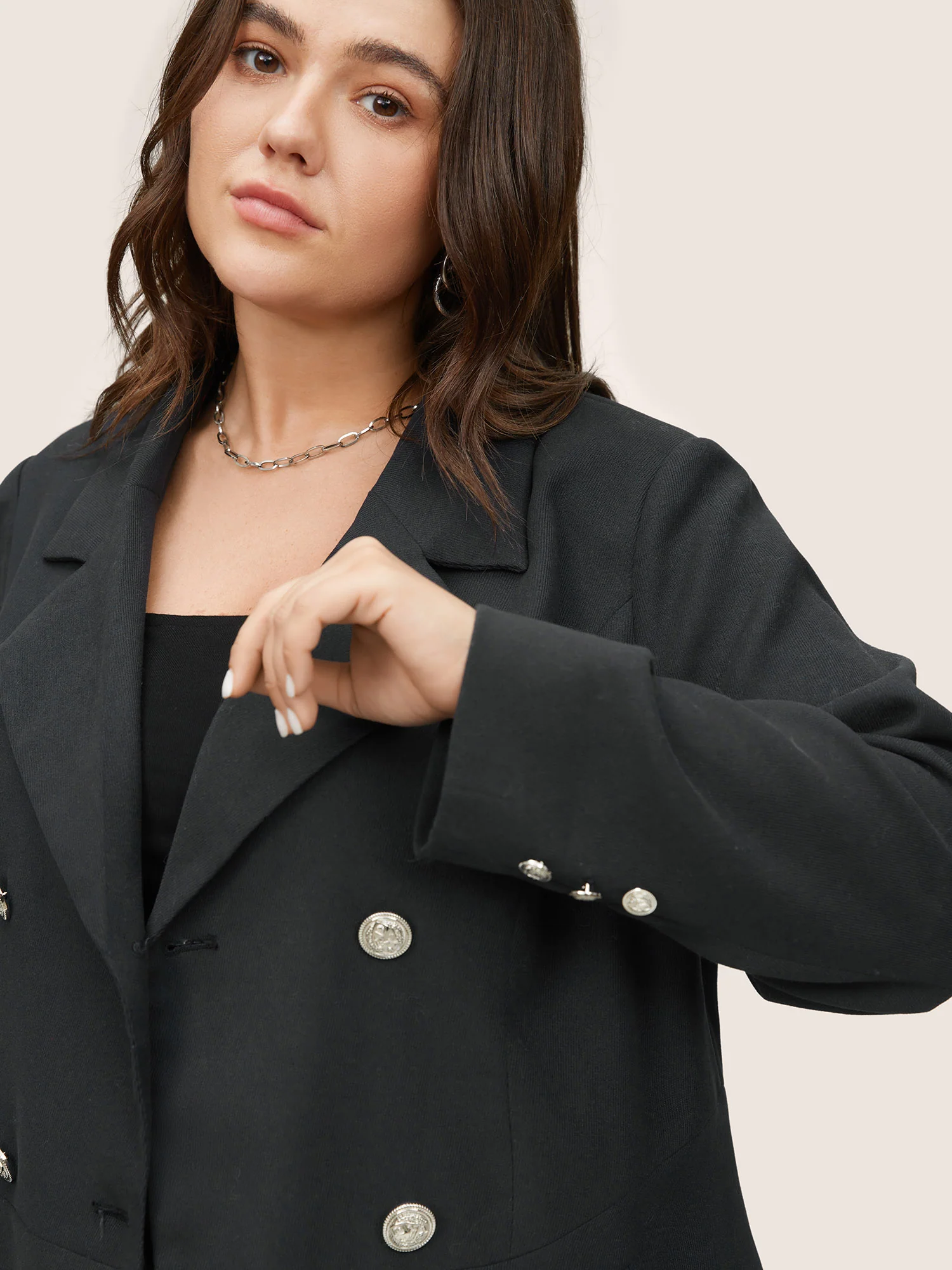 Suit Collar Double Breasted Metal Detail Blazer - Image 3