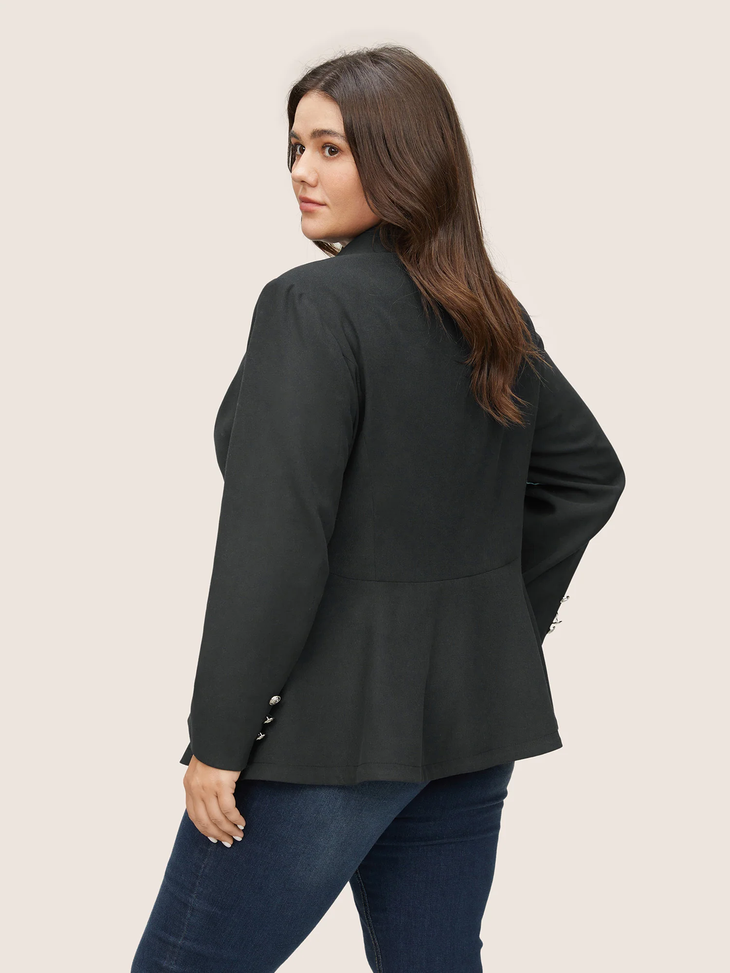 Suit Collar Double Breasted Metal Detail Blazer - Image 5