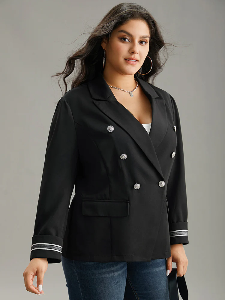Suit Collar Metal Detail Patchwork Blazer - Image 3