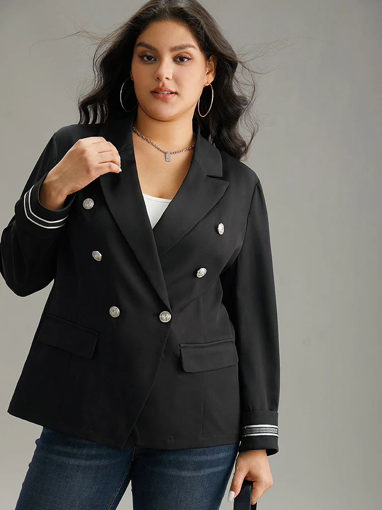 Suit Collar Metal Detail Patchwork Blazer - Image 5