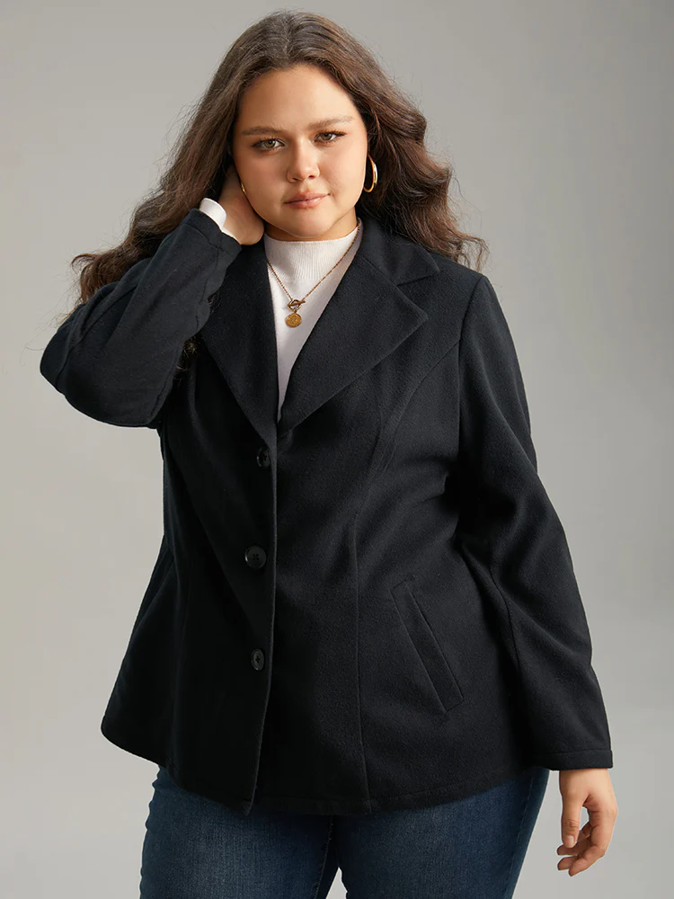 Suit Collar Plain Button Up Waistline Inside Coat - Image 3