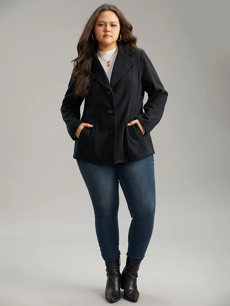 Suit Collar Plain Button Up Waistline Inside Coat - Image 4