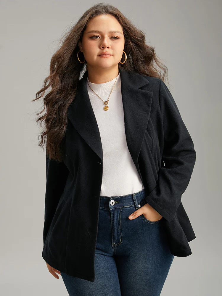 Suit Collar Plain Button Up Waistline Inside Coat - Image 5
