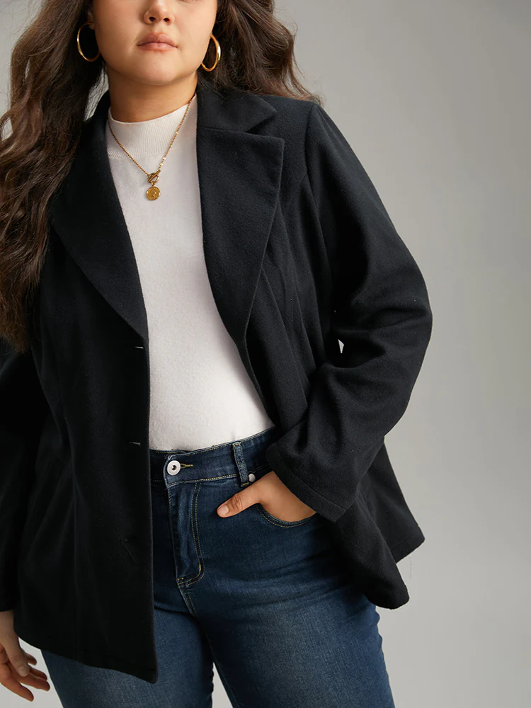 Suit Collar Plain Button Up Waistline Inside Coat - Image 6
