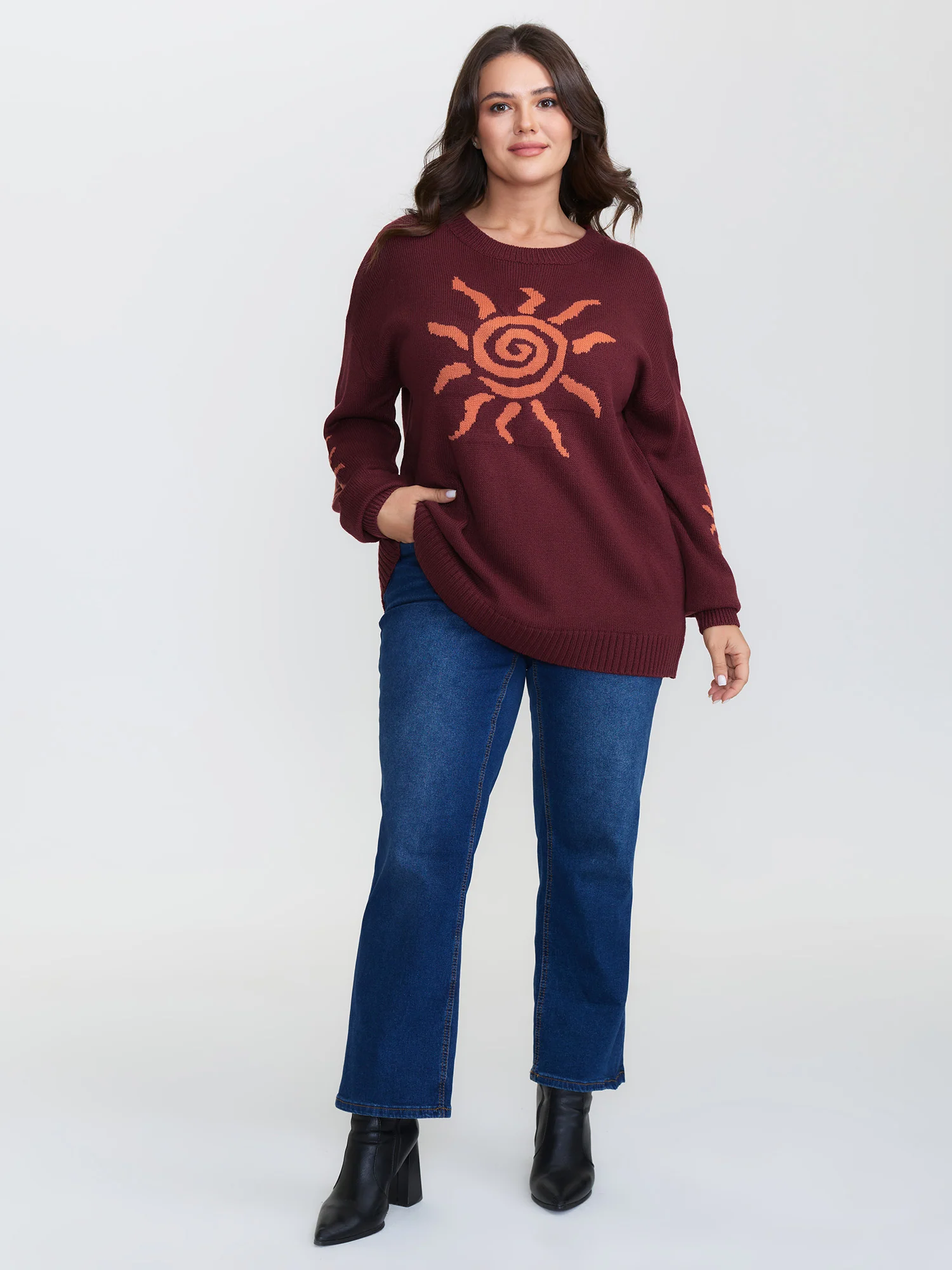 Sun Motif Round Neck Pullover - Image 3