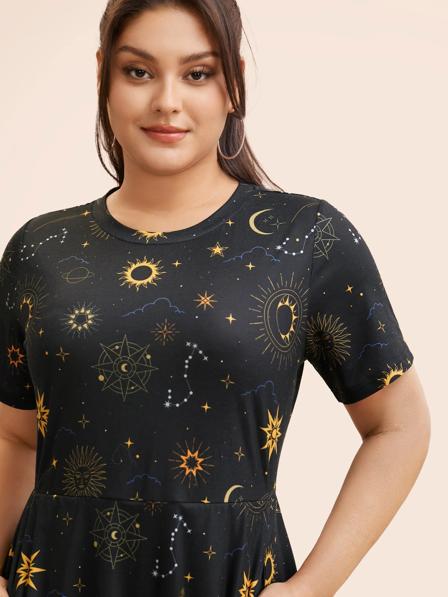 Sun & Star Print Crew Neck Pocket Dress - Image 2