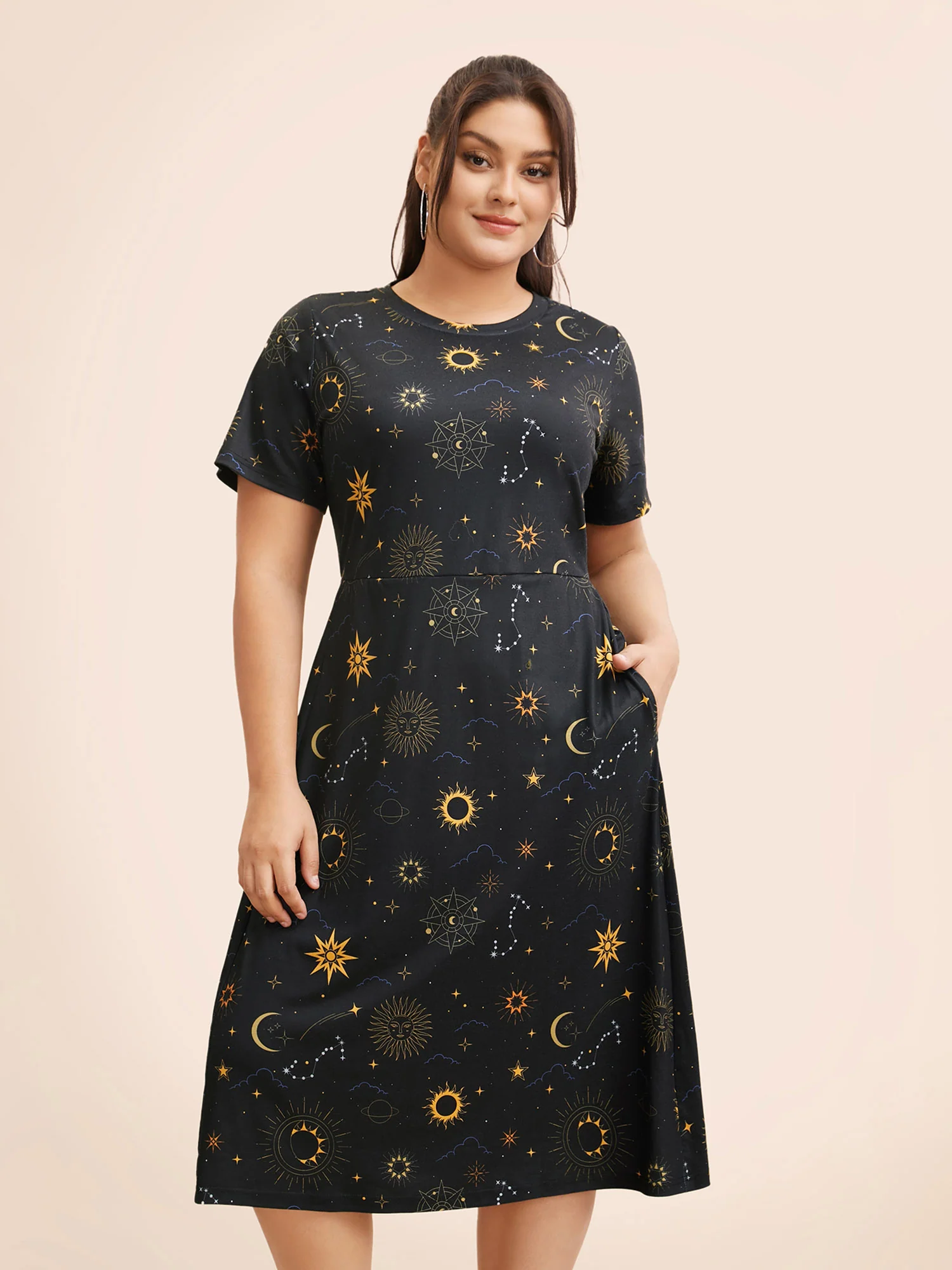 Sun & Star Print Crew Neck Pocket Dress - Image 3