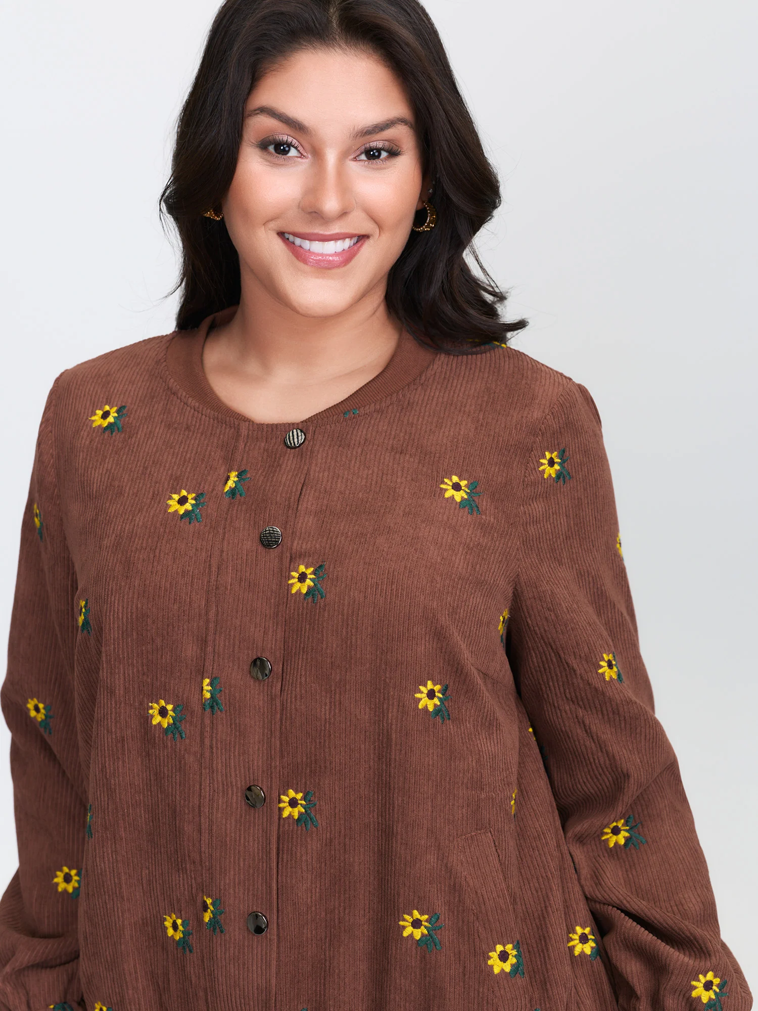 Sunflower Textured Embroidery Button Jacket - Image 2