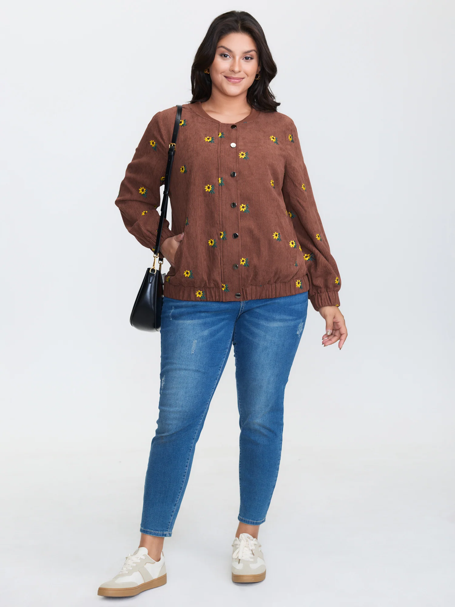 Sunflower Textured Embroidery Button Jacket - Image 3