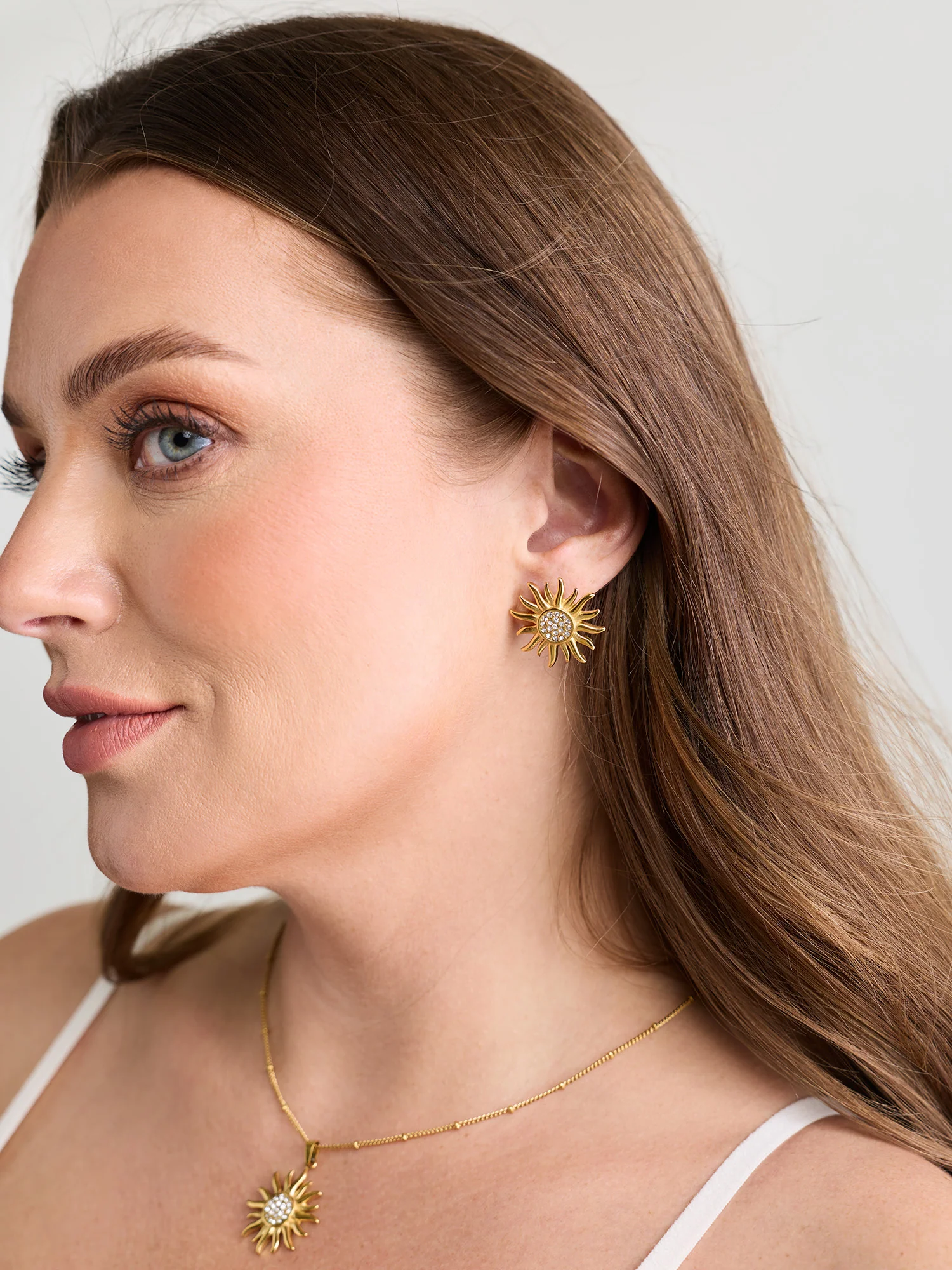 Sunflower Zircon 18k Gold Plated Earrings - Image 2