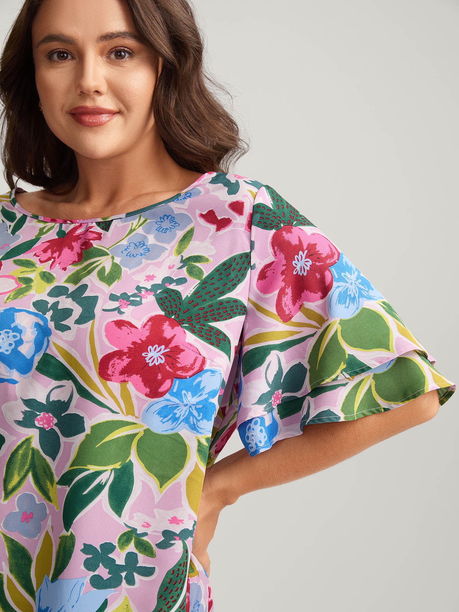 Sunkissed Floral Lotus Leaf Sleeve Blouse - Image 2