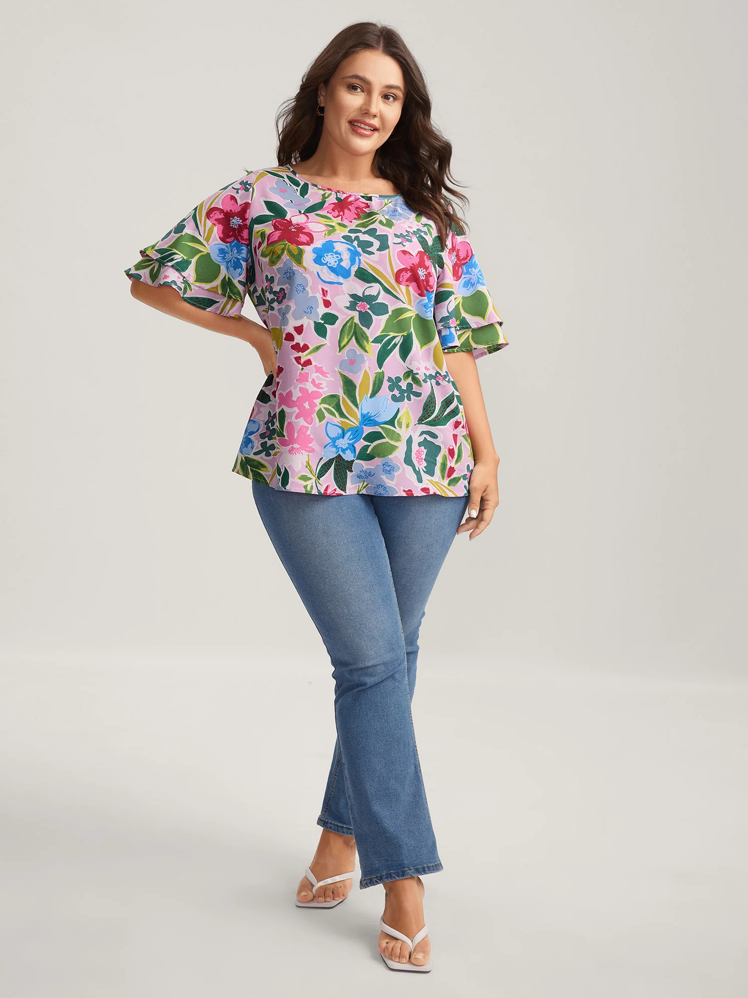Sunkissed Floral Lotus Leaf Sleeve Blouse - Image 3