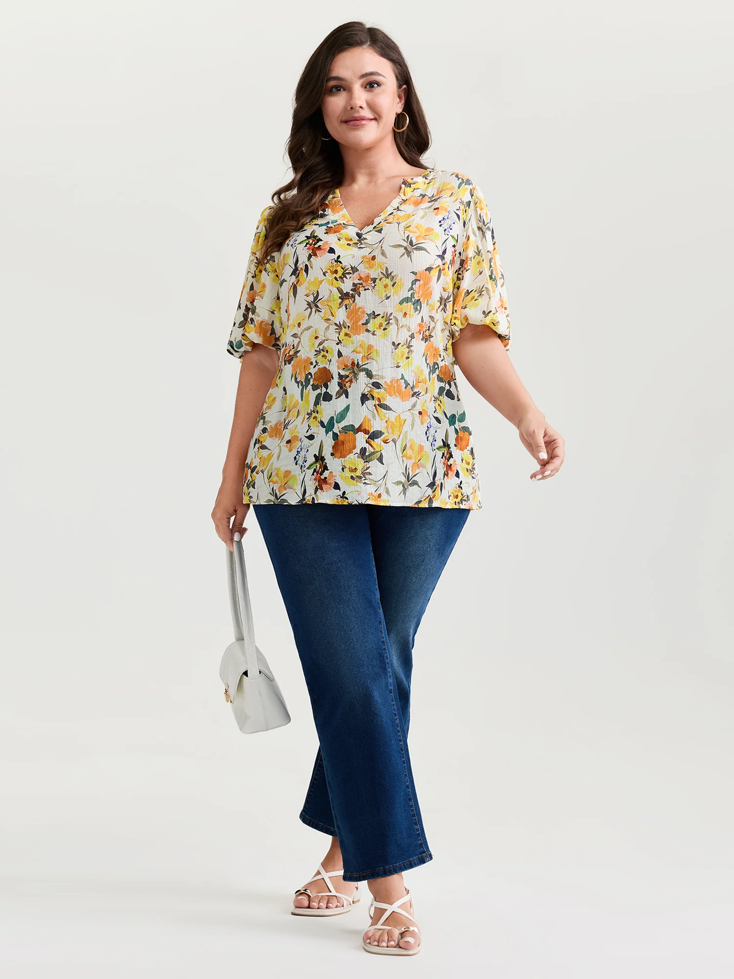 Sunkissed Floral Print Bubble Sleeve Blouse - Image 3