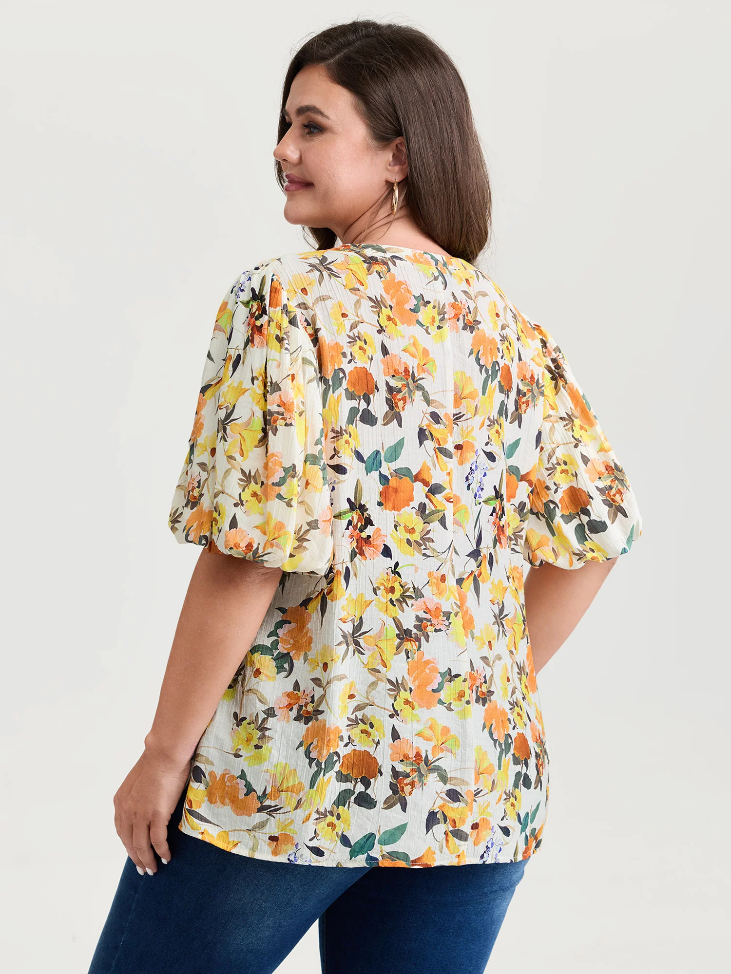 Sunkissed Floral Print Bubble Sleeve Blouse - Image 4