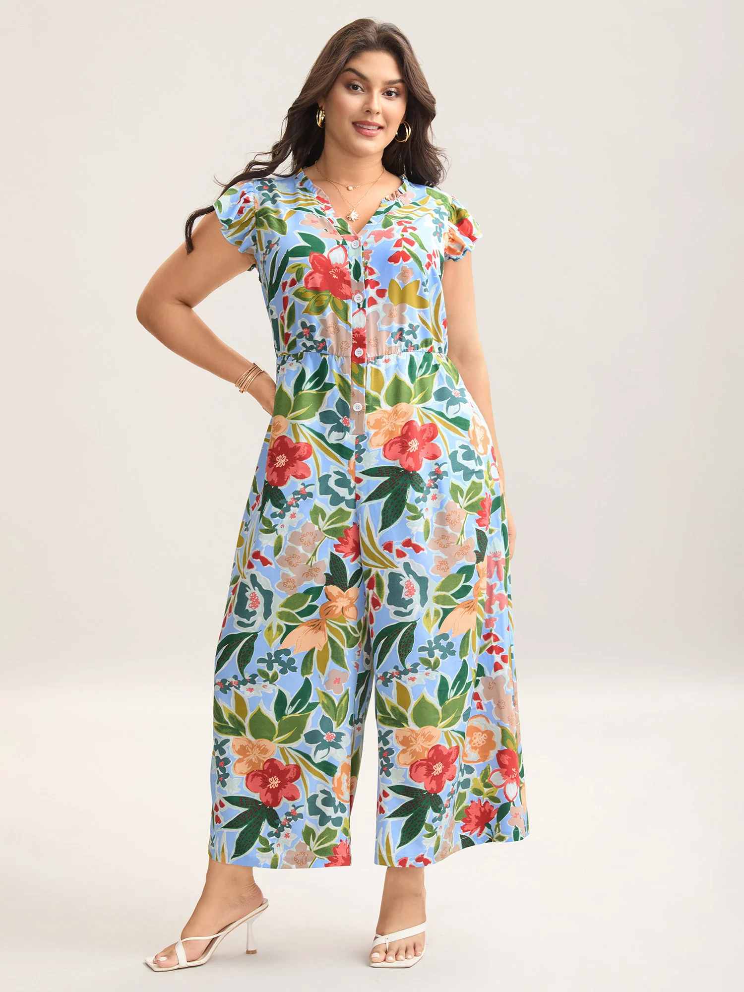 Sunkissed Floral Print Button Wide-Leg Jumpsuit - Image 11