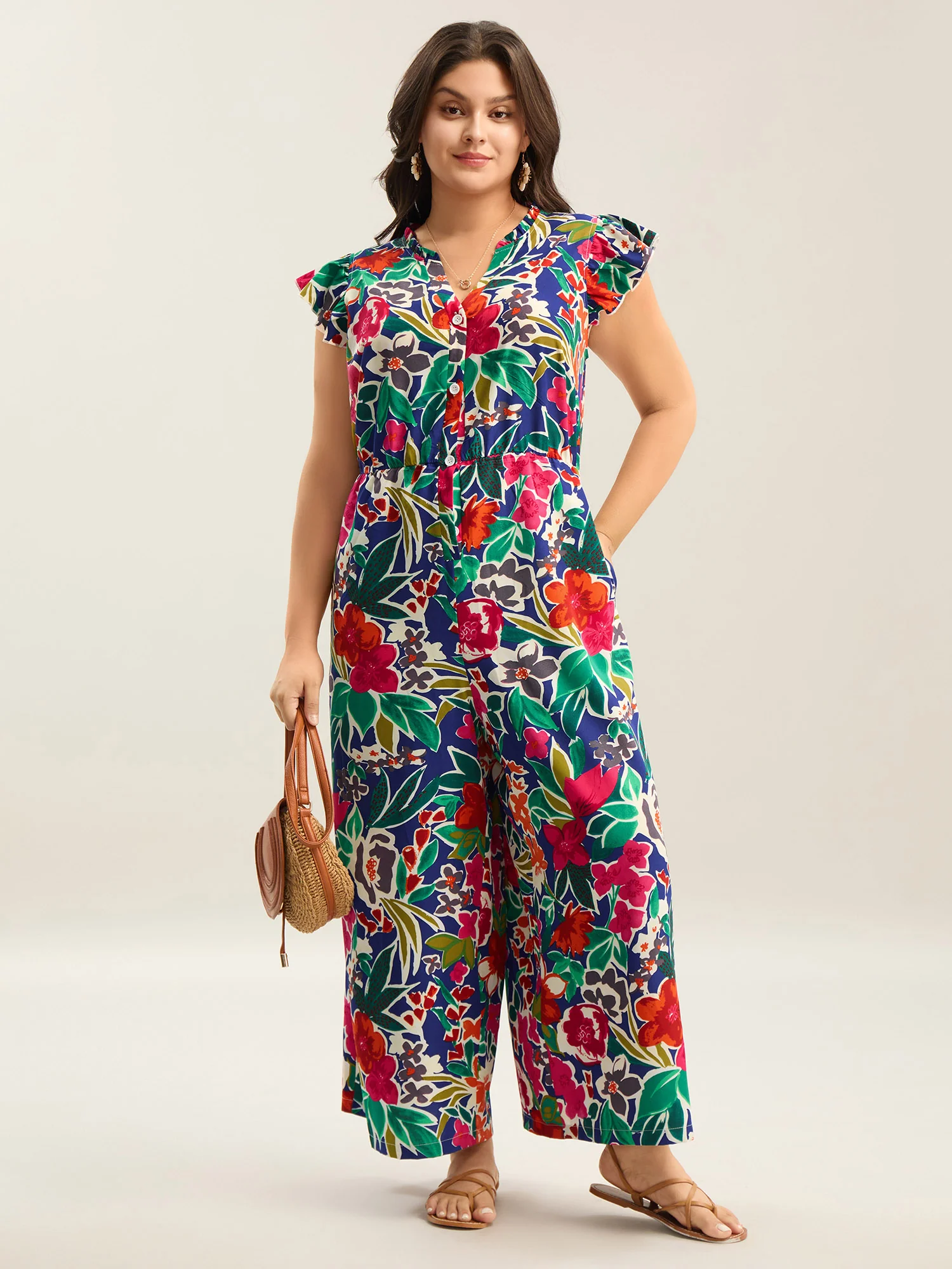 Sunkissed Floral Print Button Wide-Leg Jumpsuit - Image 14