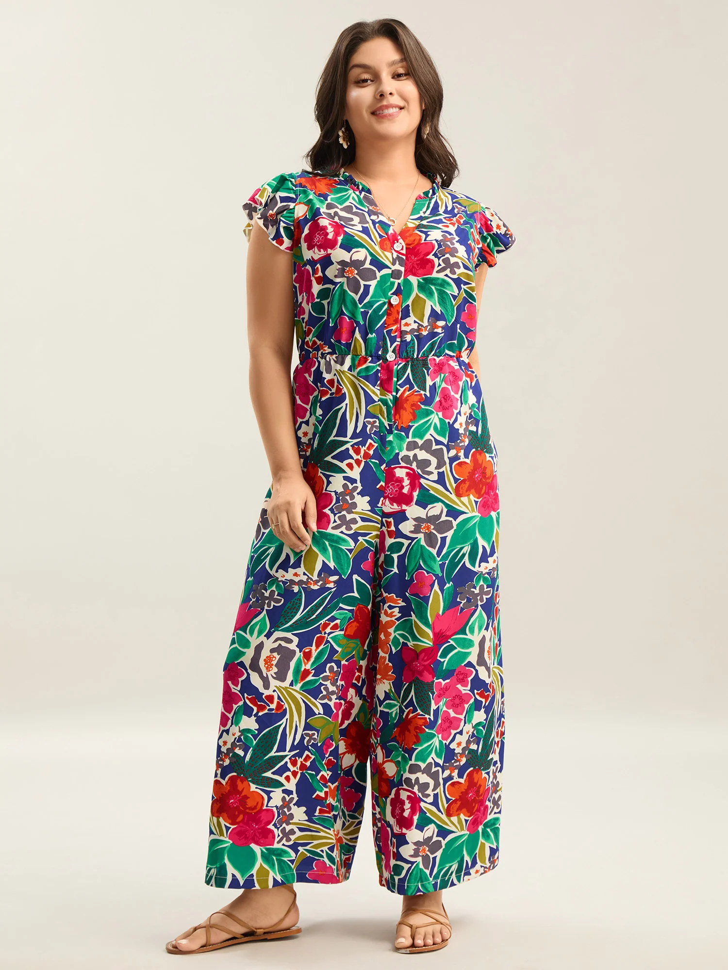 Sunkissed Floral Print Button Wide-Leg Jumpsuit - Image 15