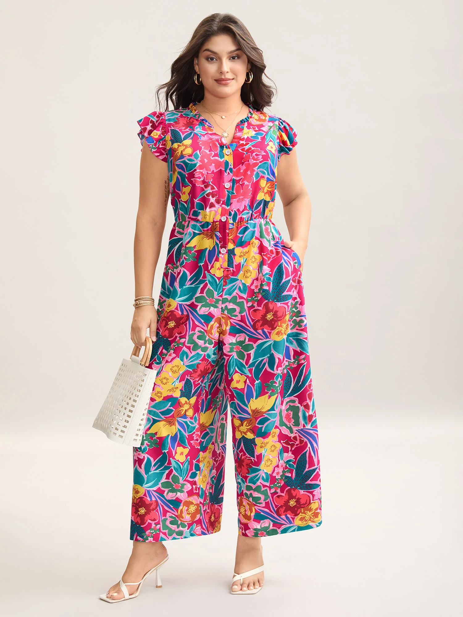 Sunkissed Floral Print Button Wide-Leg Jumpsuit - Image 17