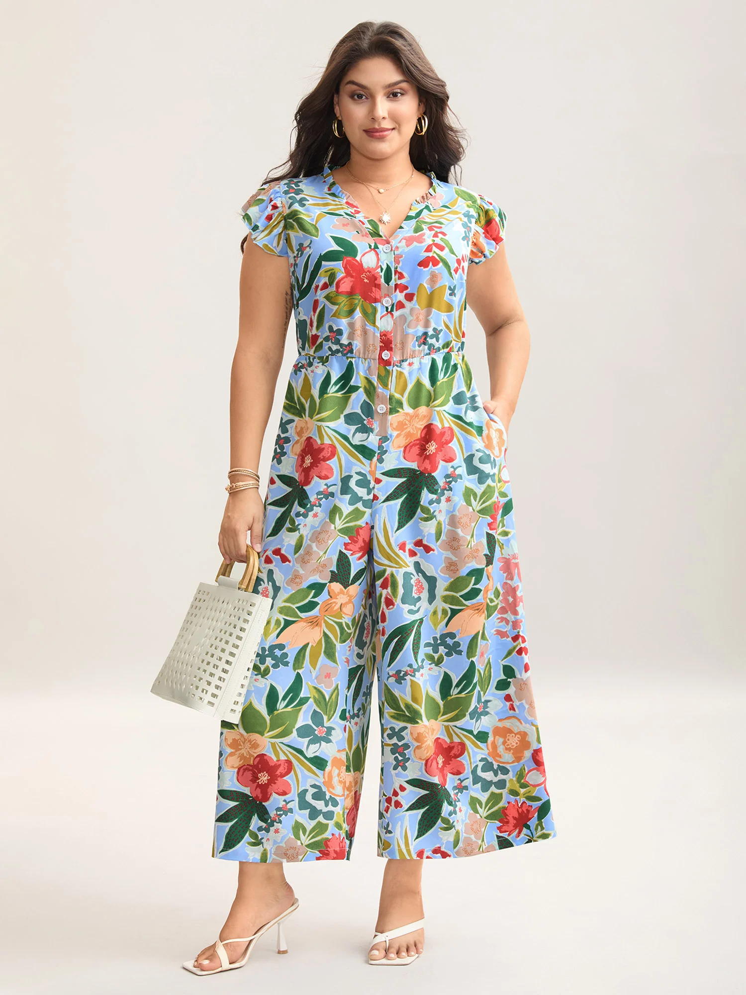 Sunkissed Floral Print Button Wide-Leg Jumpsuit - Image 9