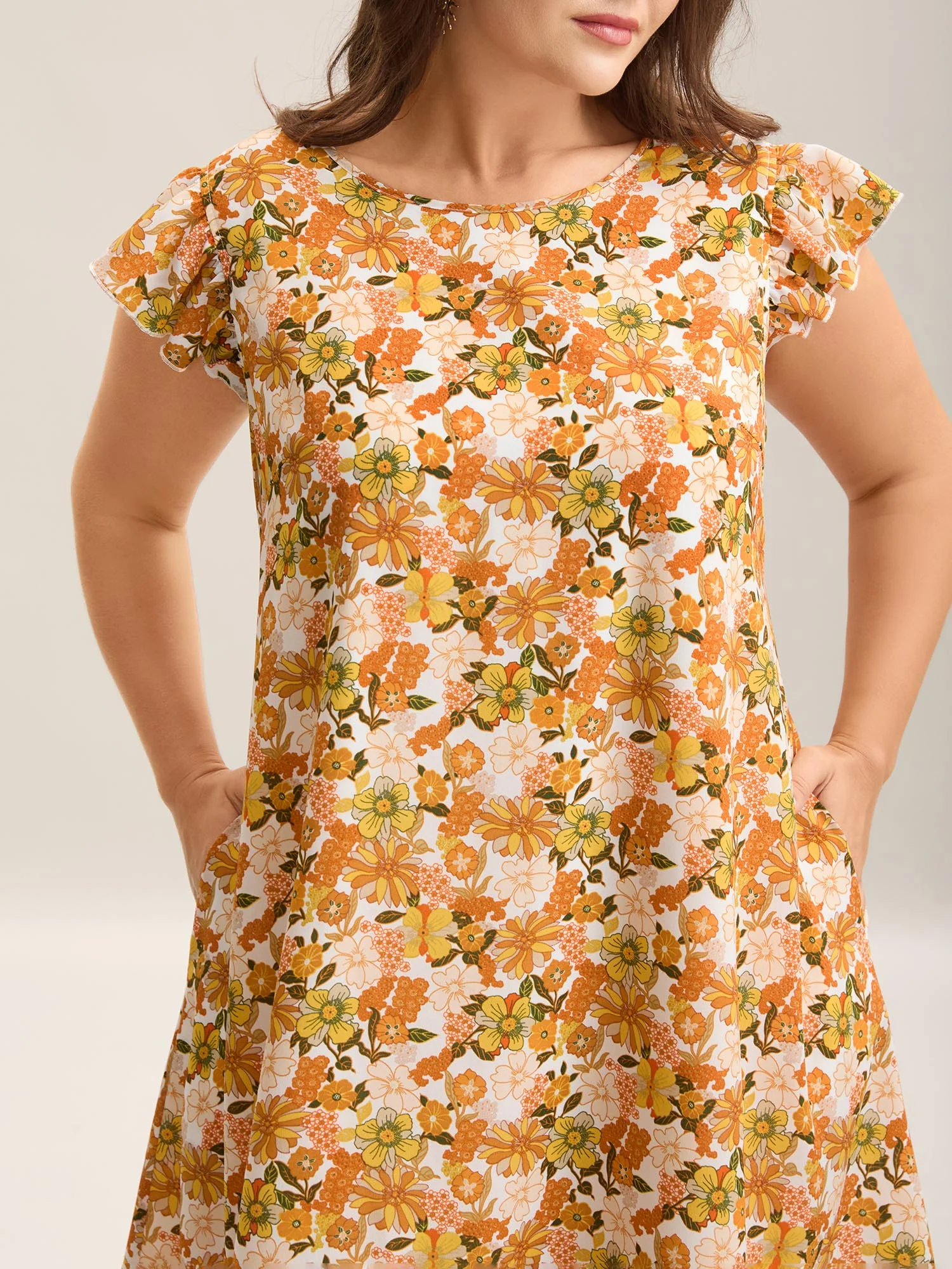 Sunkissed Floral Print Flutter Sleeve Midi Dress - Image 2
