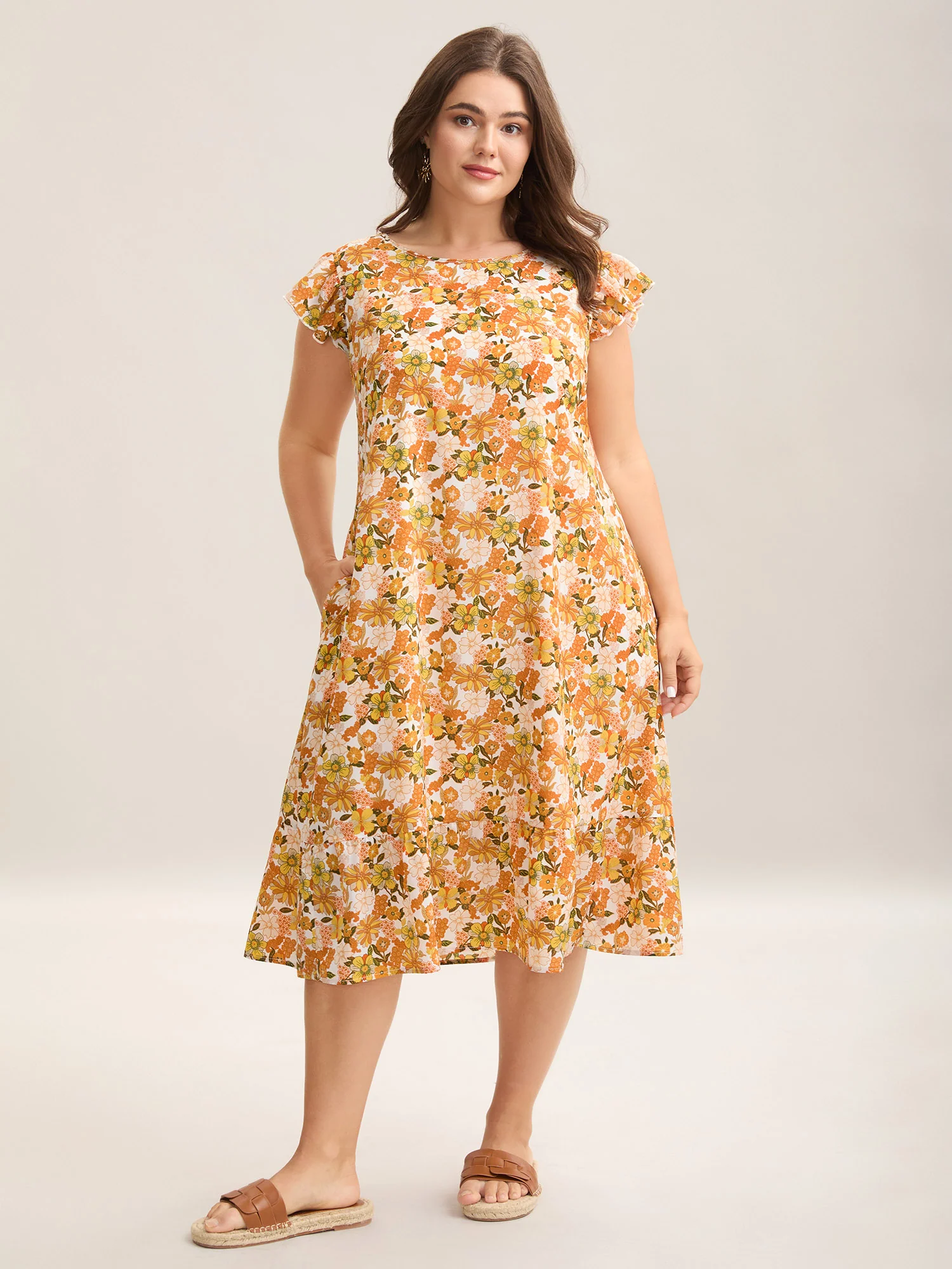 Sunkissed Floral Print Flutter Sleeve Midi Dress - Image 3