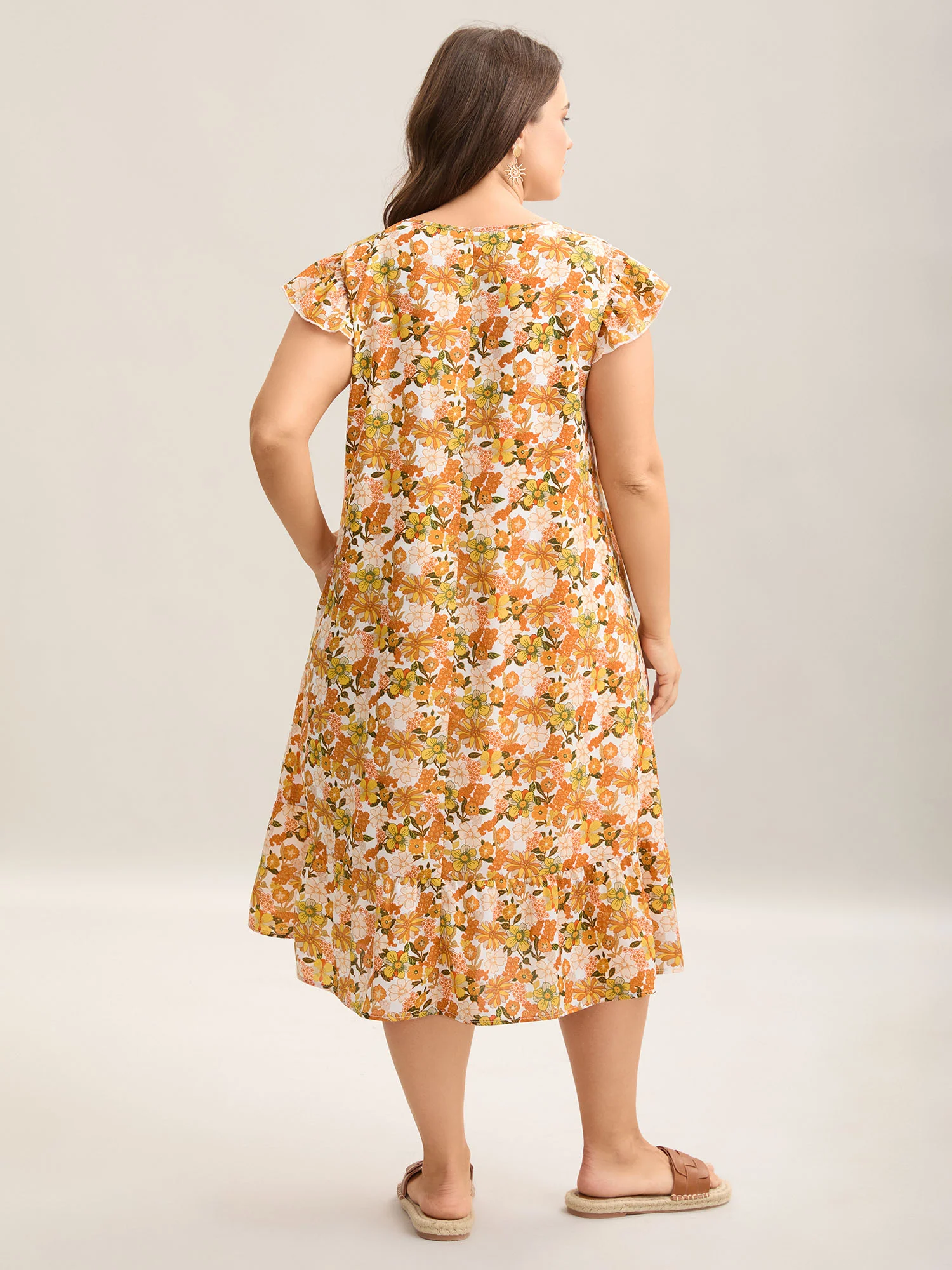 Sunkissed Floral Print Flutter Sleeve Midi Dress - Image 4