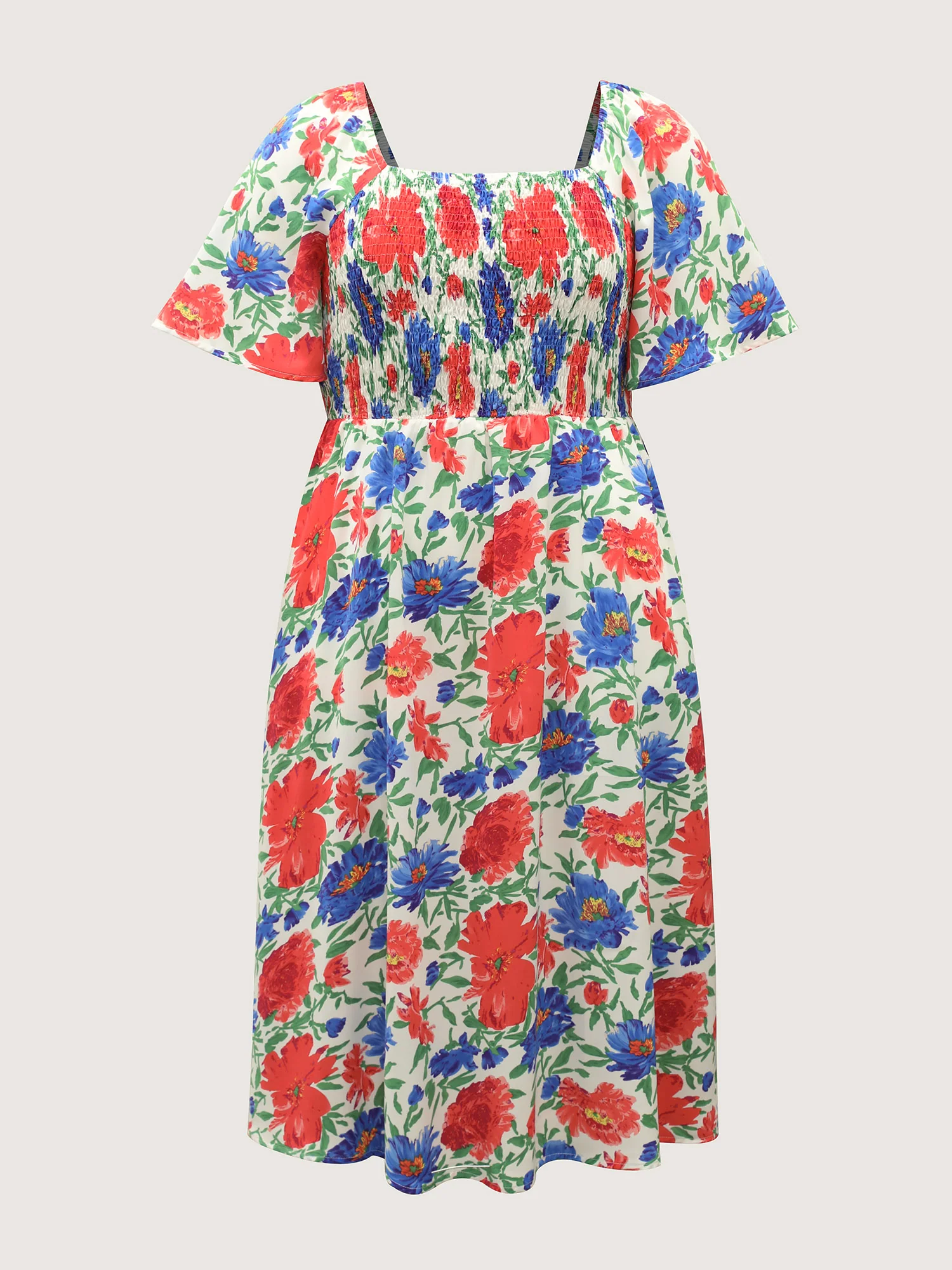 Sunkissed Floral Shirred Pockets Midi Dress - Image 7