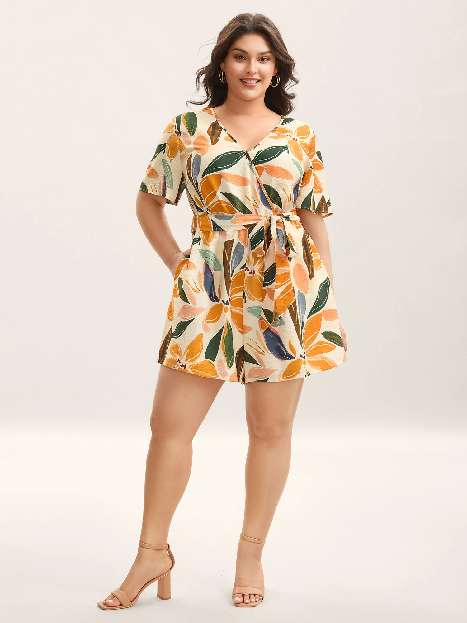 Sunkissed Florals Belted Pockets Romper - Image 3