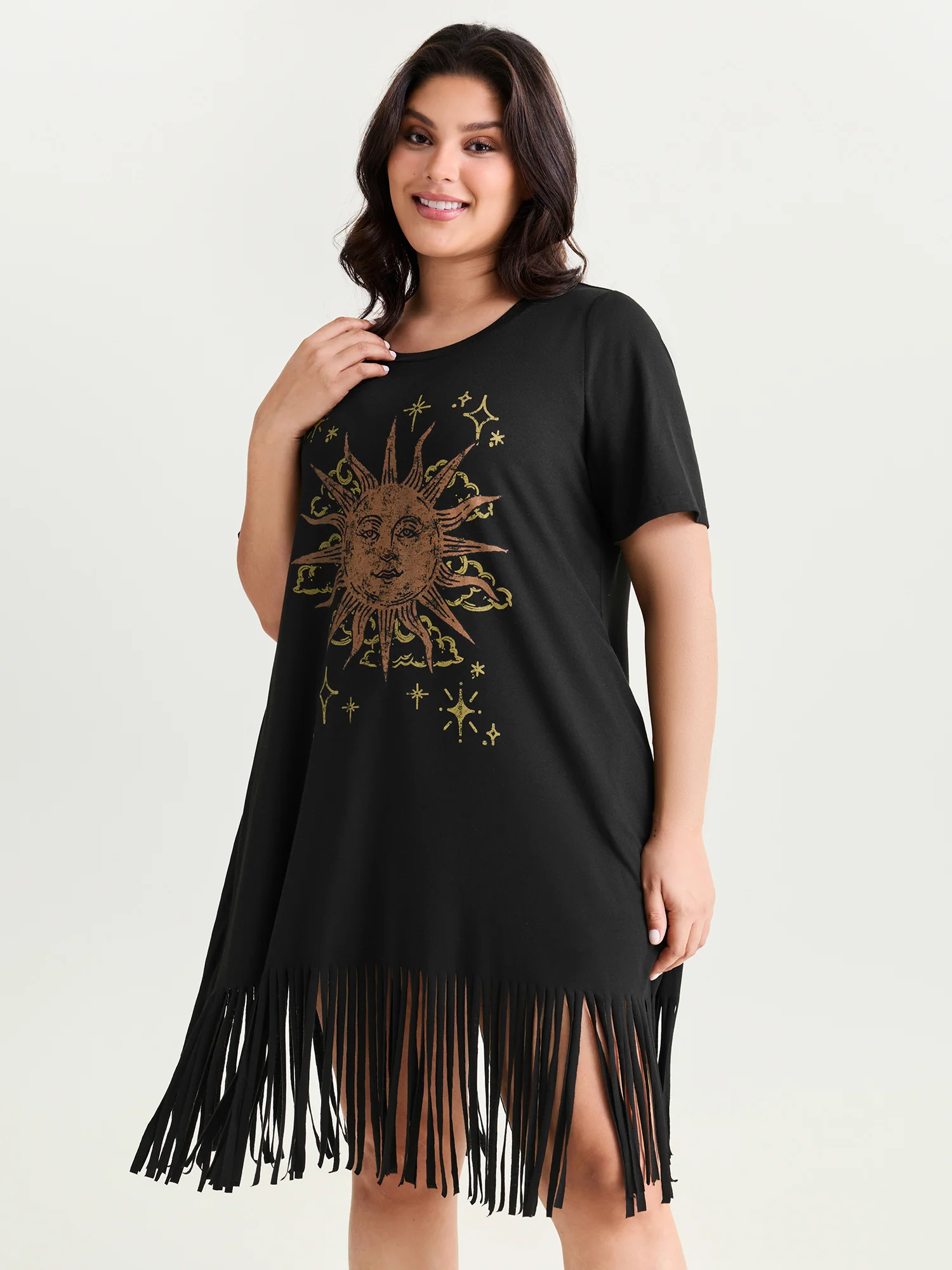 Sunkissed Print Fringe Hem T-Shirt Midi Dress - Image 2