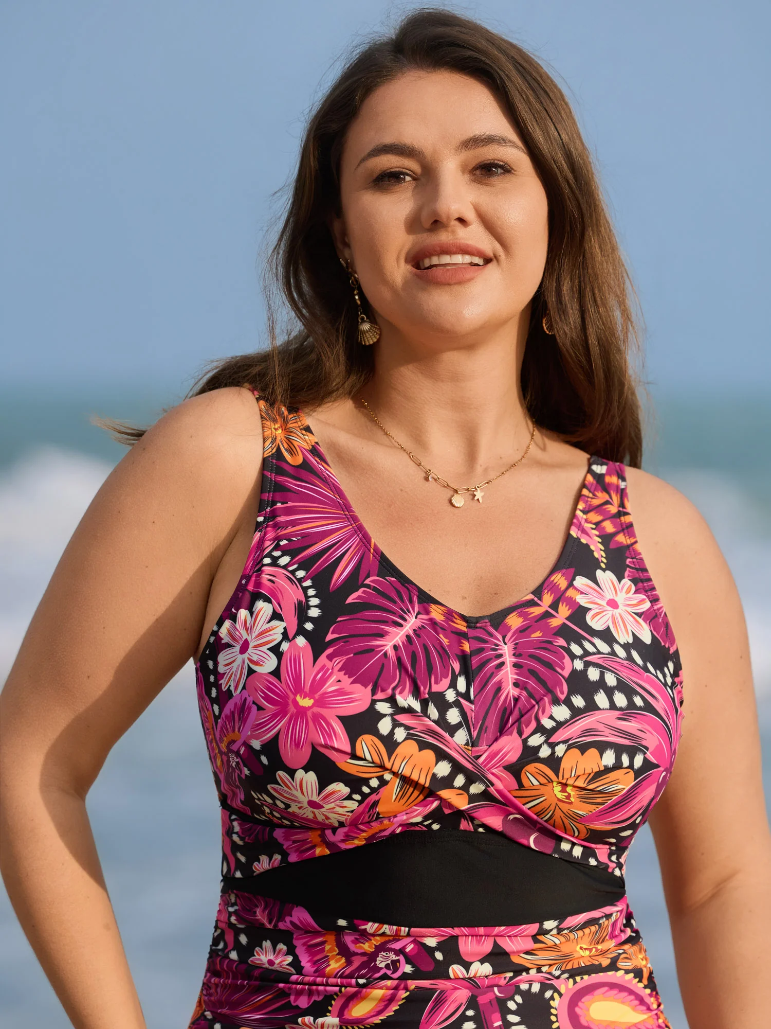 Sunkissed Tropical Floral Shrink Pleat One-Piece Swimsuit - Image 2