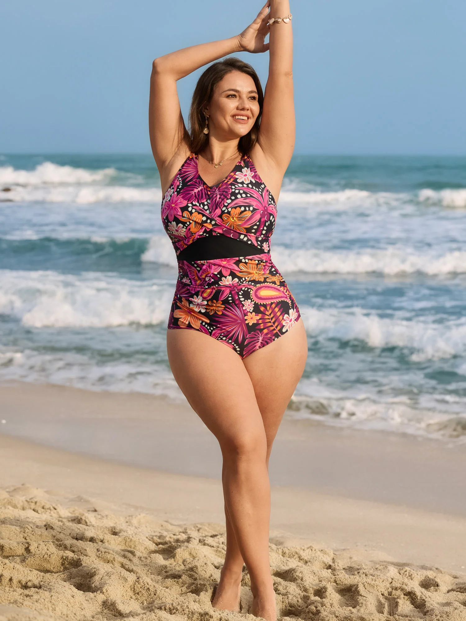 Sunkissed Tropical Floral Shrink Pleat One-Piece Swimsuit - Image 3