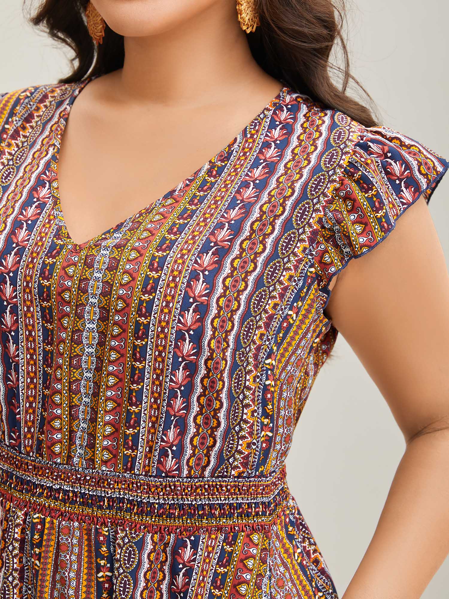 Sunny Stripes Pockets Shirred Midi Dress - Image 3