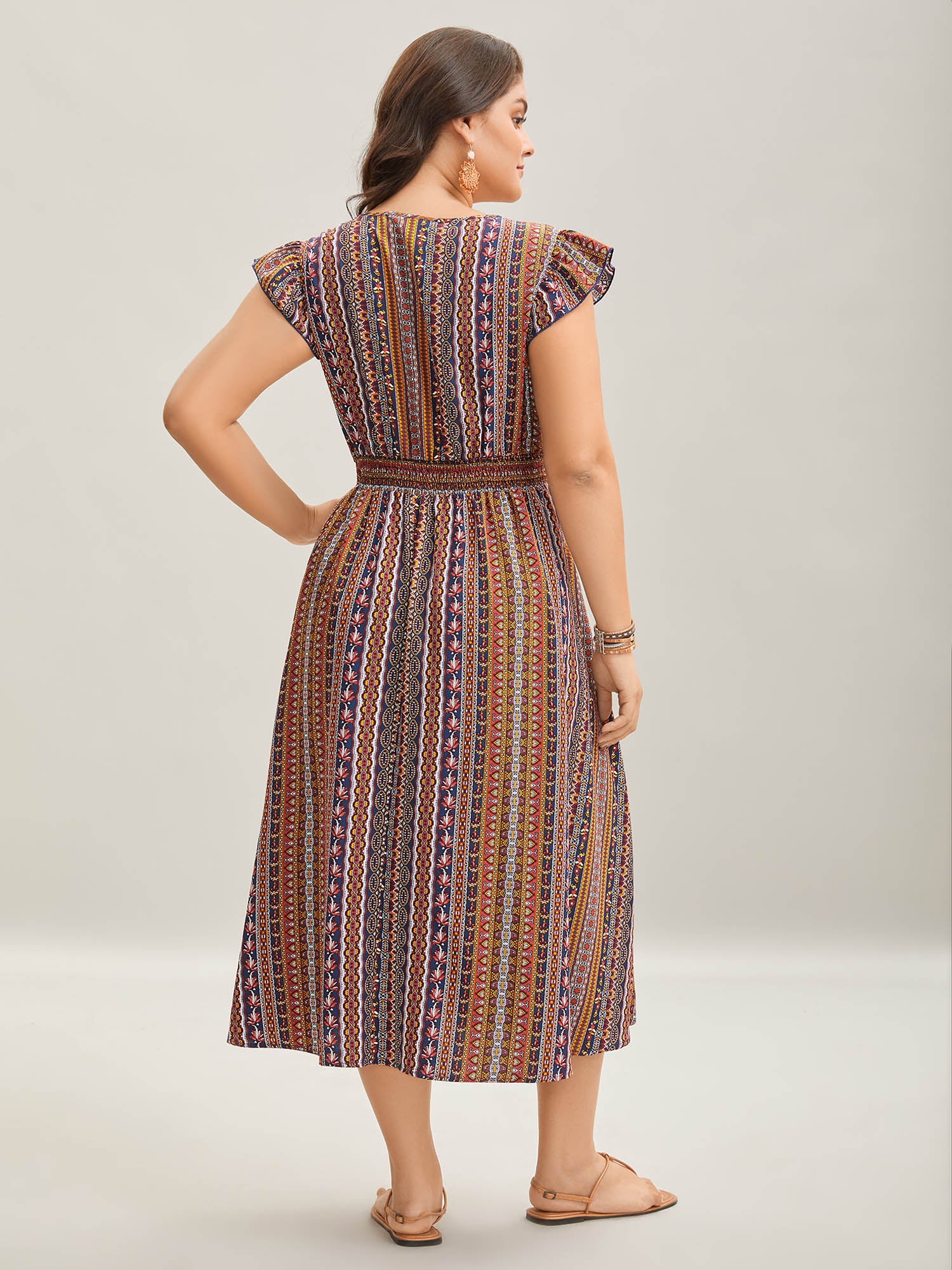 Sunny Stripes Pockets Shirred Midi Dress - Image 5