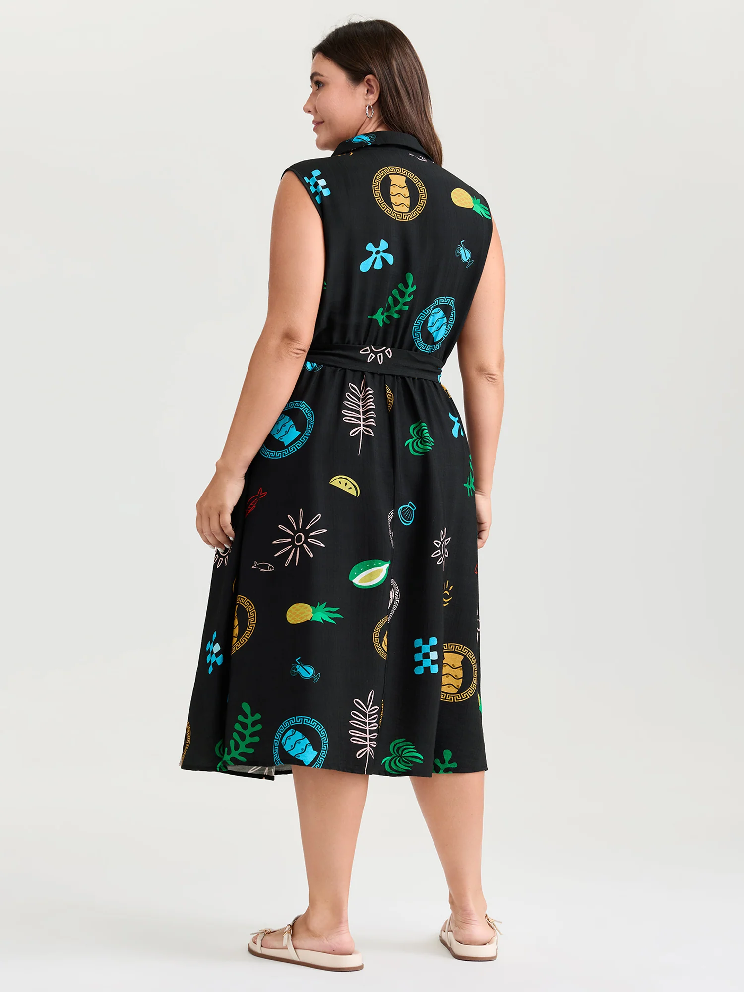 Sunshine Pineapples Collar Sleeveless Midi Dress - Image 5