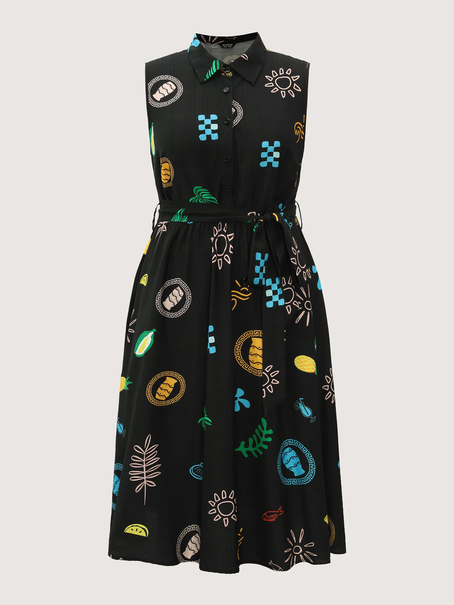 Sunshine Pineapples Collar Sleeveless Midi Dress - Image 8