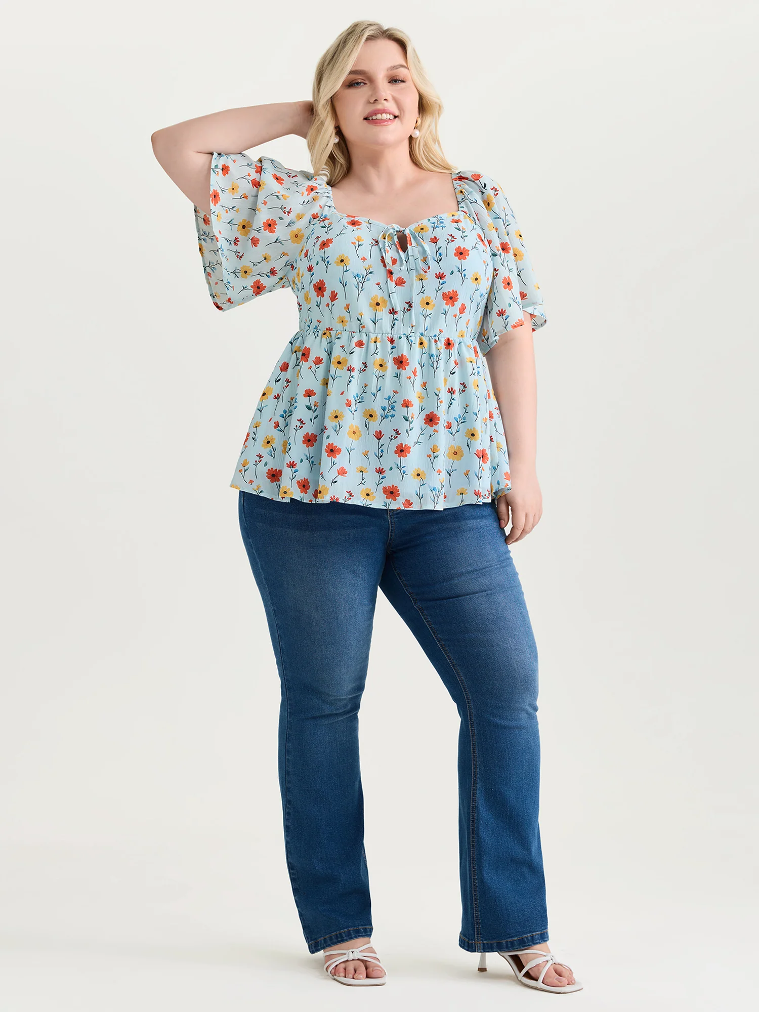 Sunshine-Ready Floral Print Drawstring Blouse - Image 3