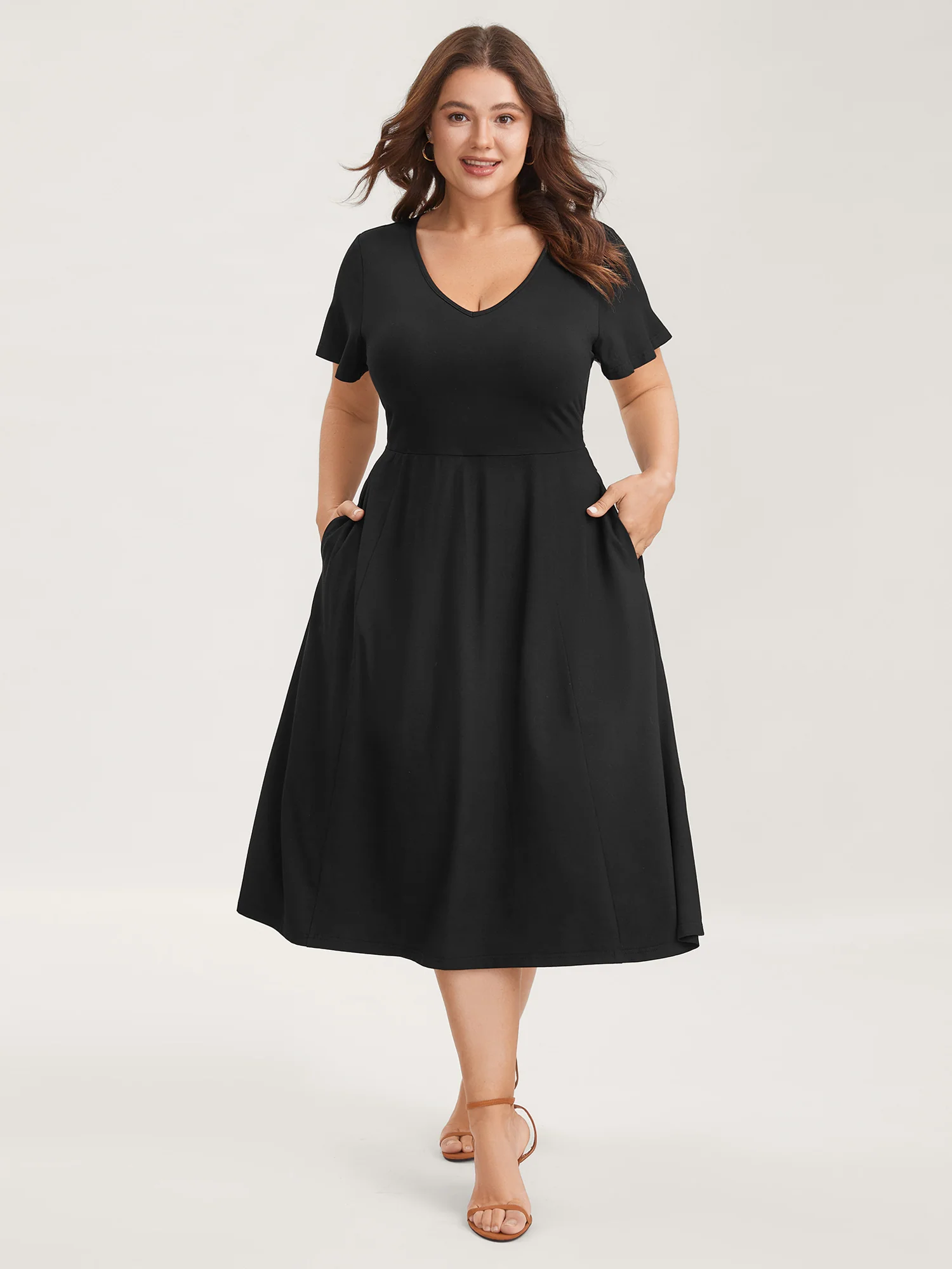 Super Stretchy Back-Tie Pockets Midi Dress - Image 3