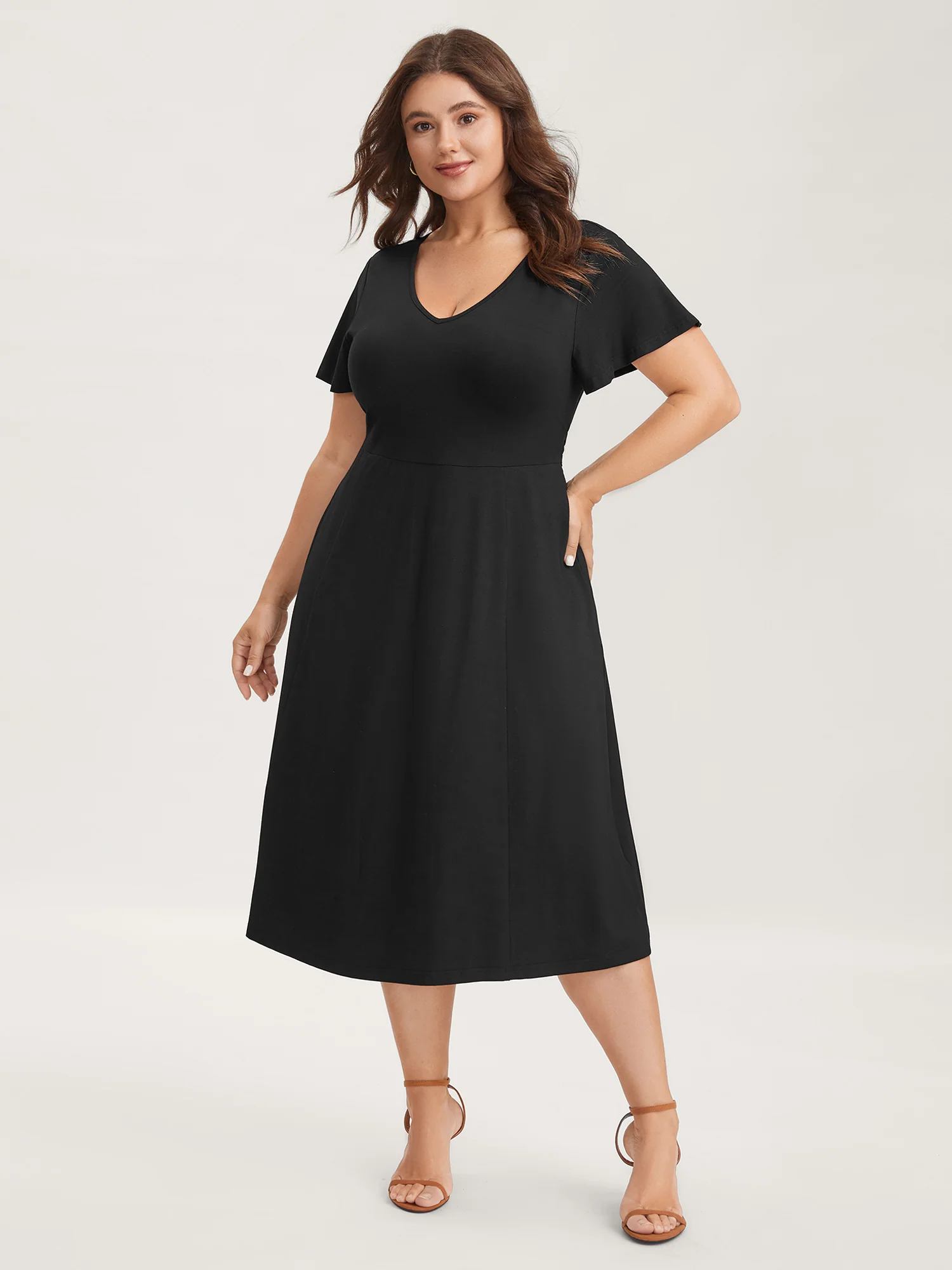 Super Stretchy Back-Tie Pockets Midi Dress - Image 4