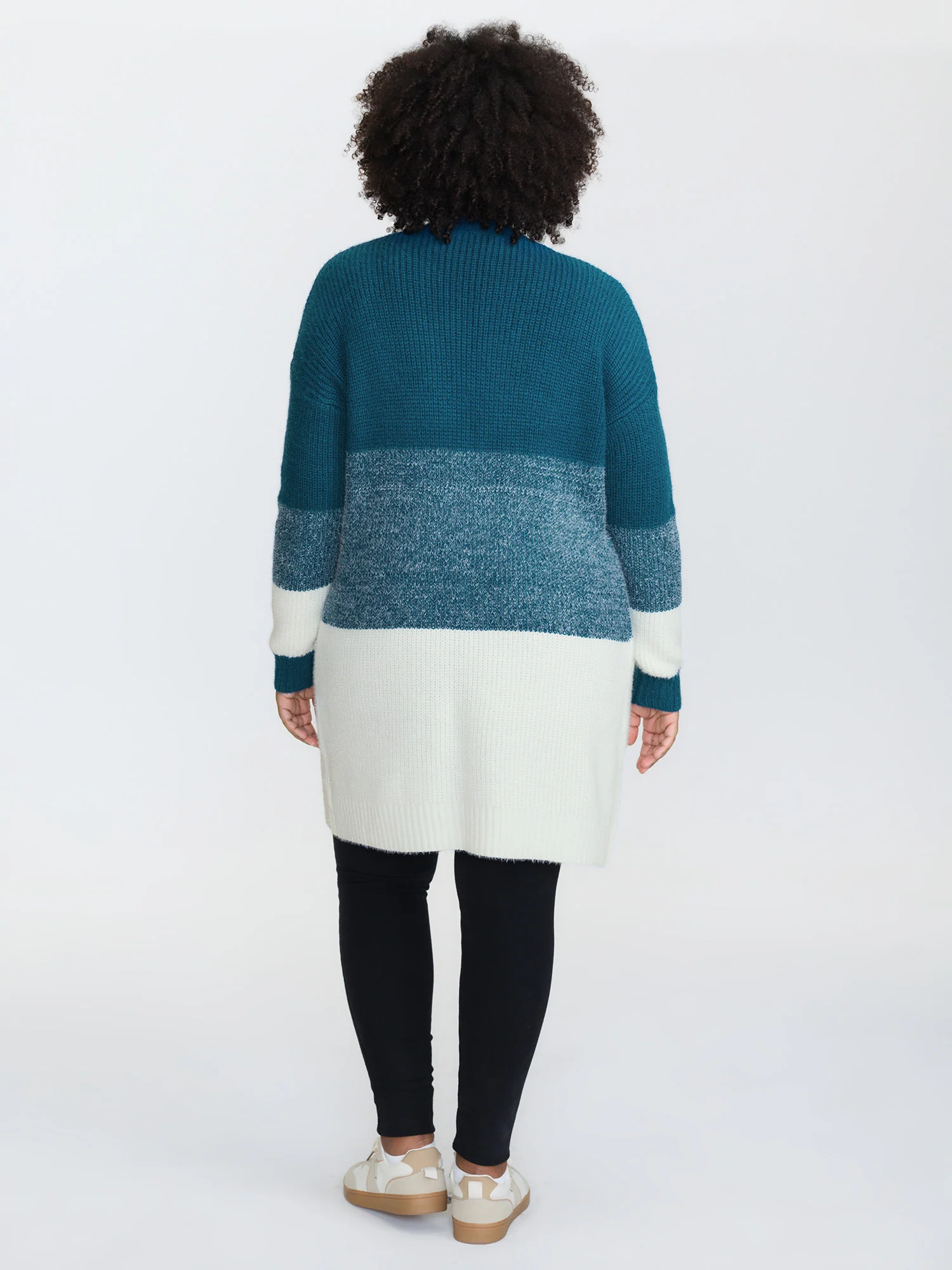 Super Stretchy Colorblock Fuzzy Textured Knit Cardigan - Image 4